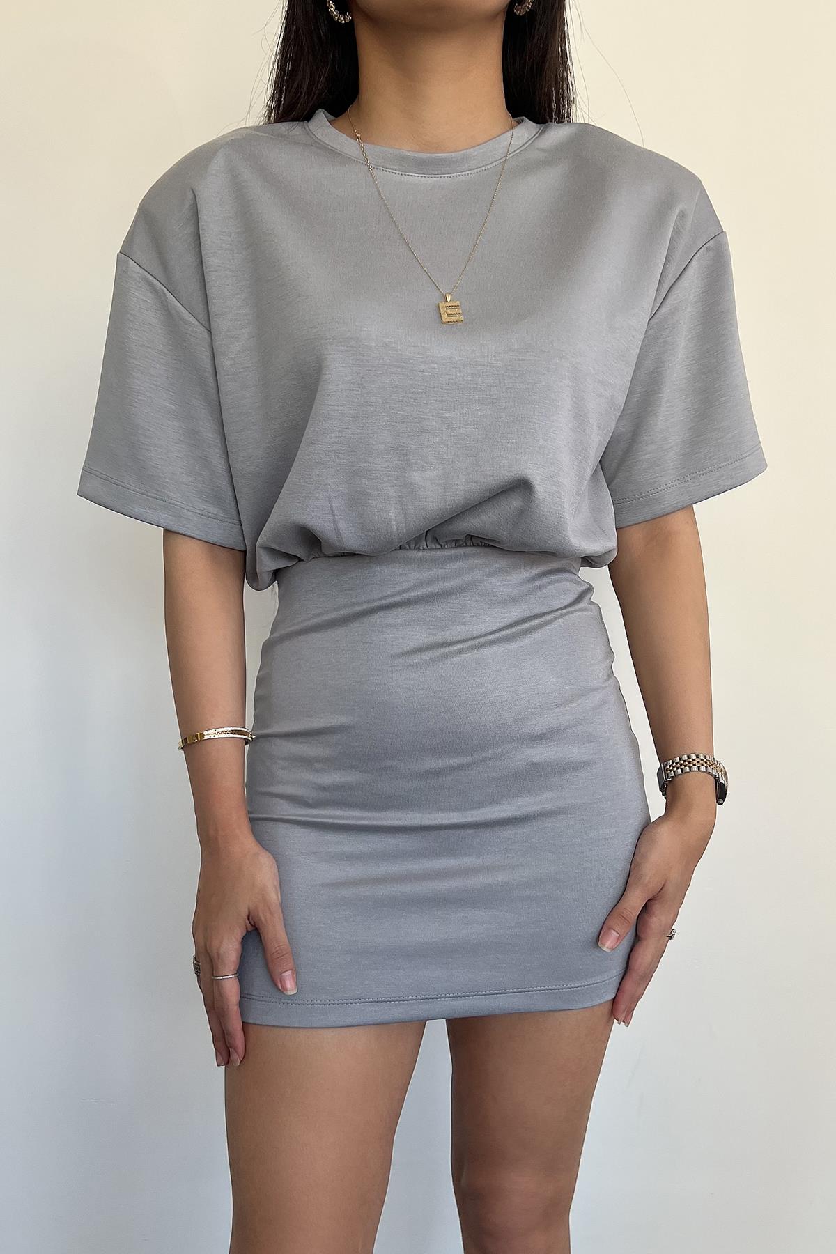 VATKALI MİNİ ELBİSE GRİ