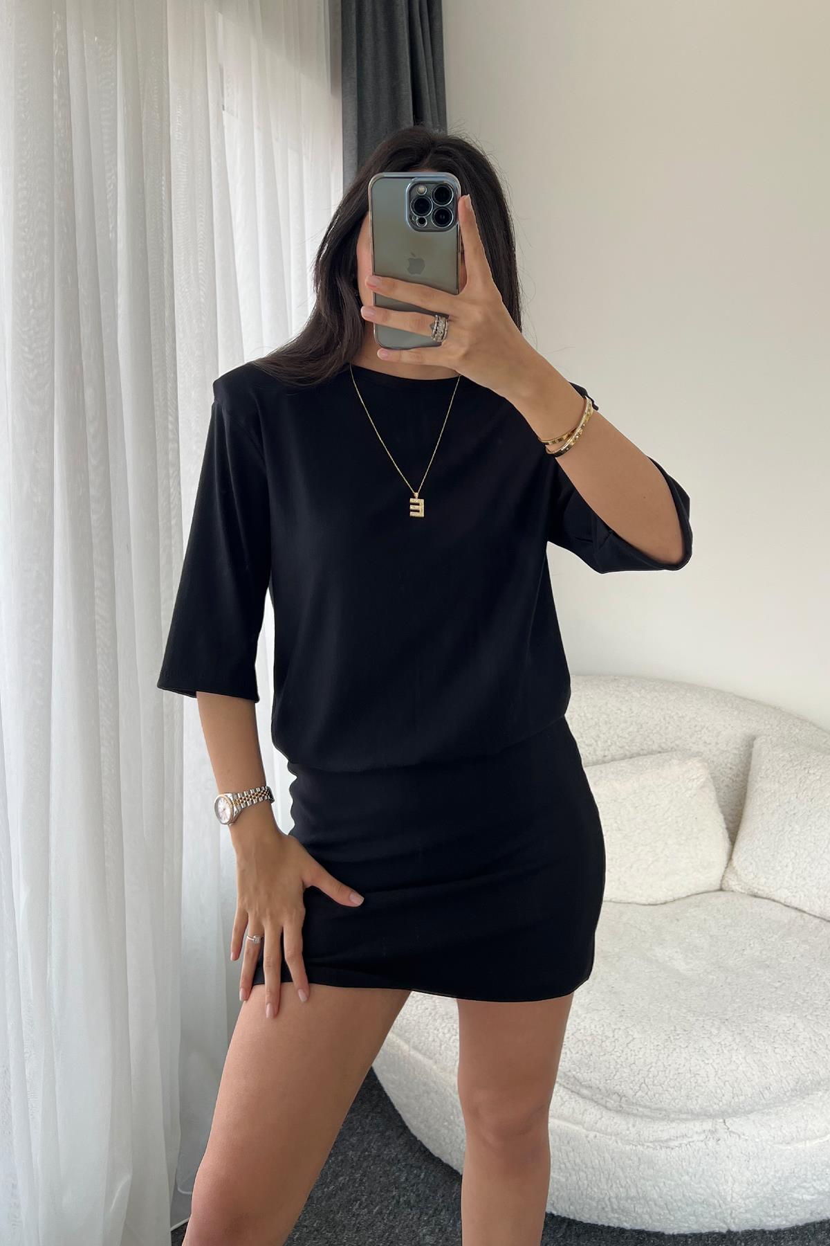 VATKALI MİNİ ELBİSE SİYAH