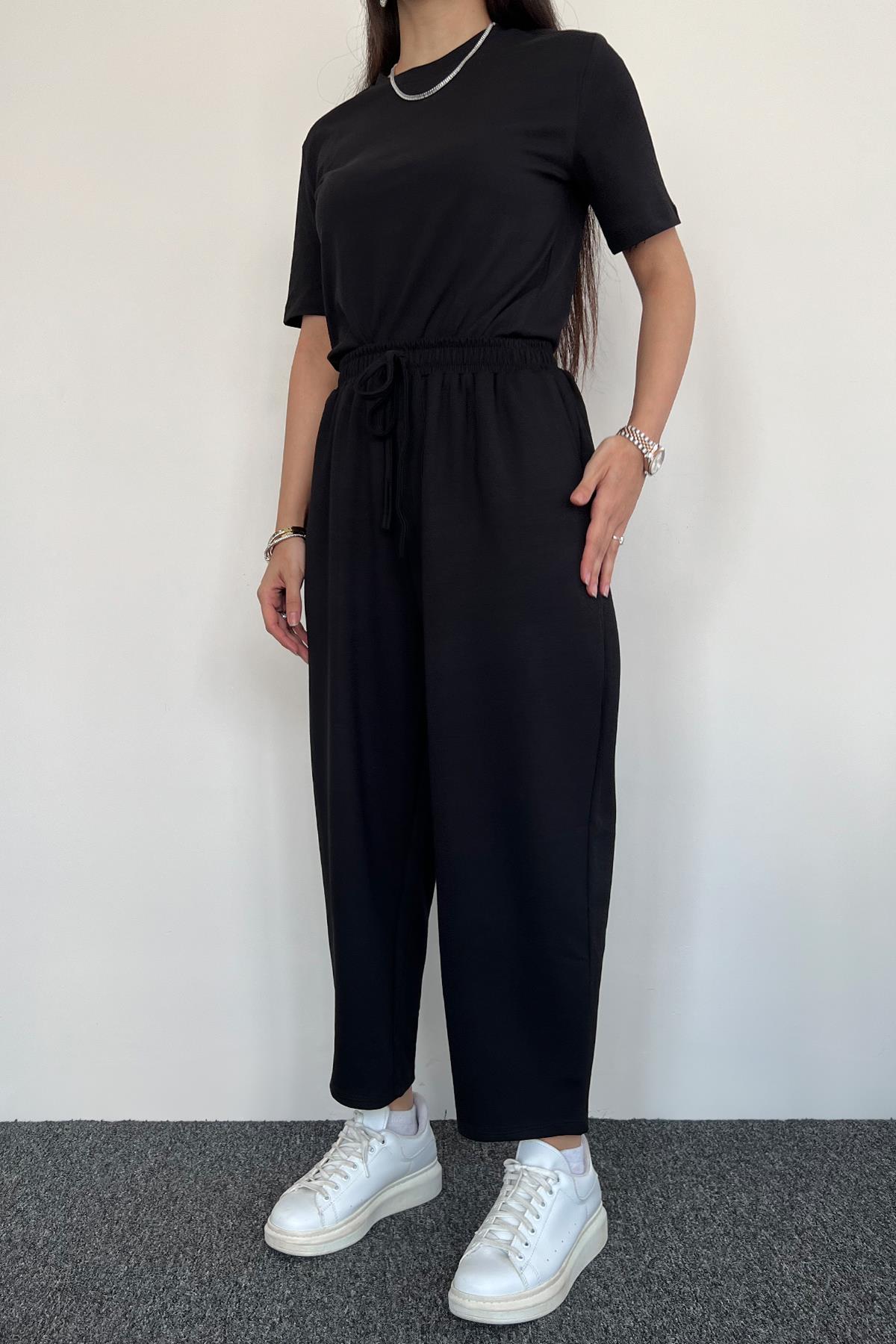 COMFY HAVUÇ KESİM BELİ LASTİKLİ EŞOFMAN ALTI SİYAH