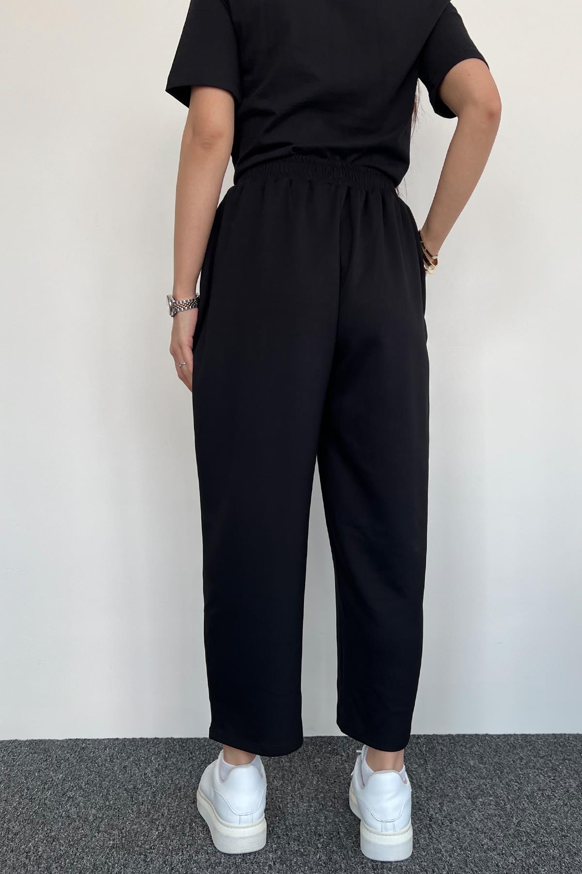 COMFY HAVUÇ KESİM BELİ LASTİKLİ EŞOFMAN ALTI SİYAH