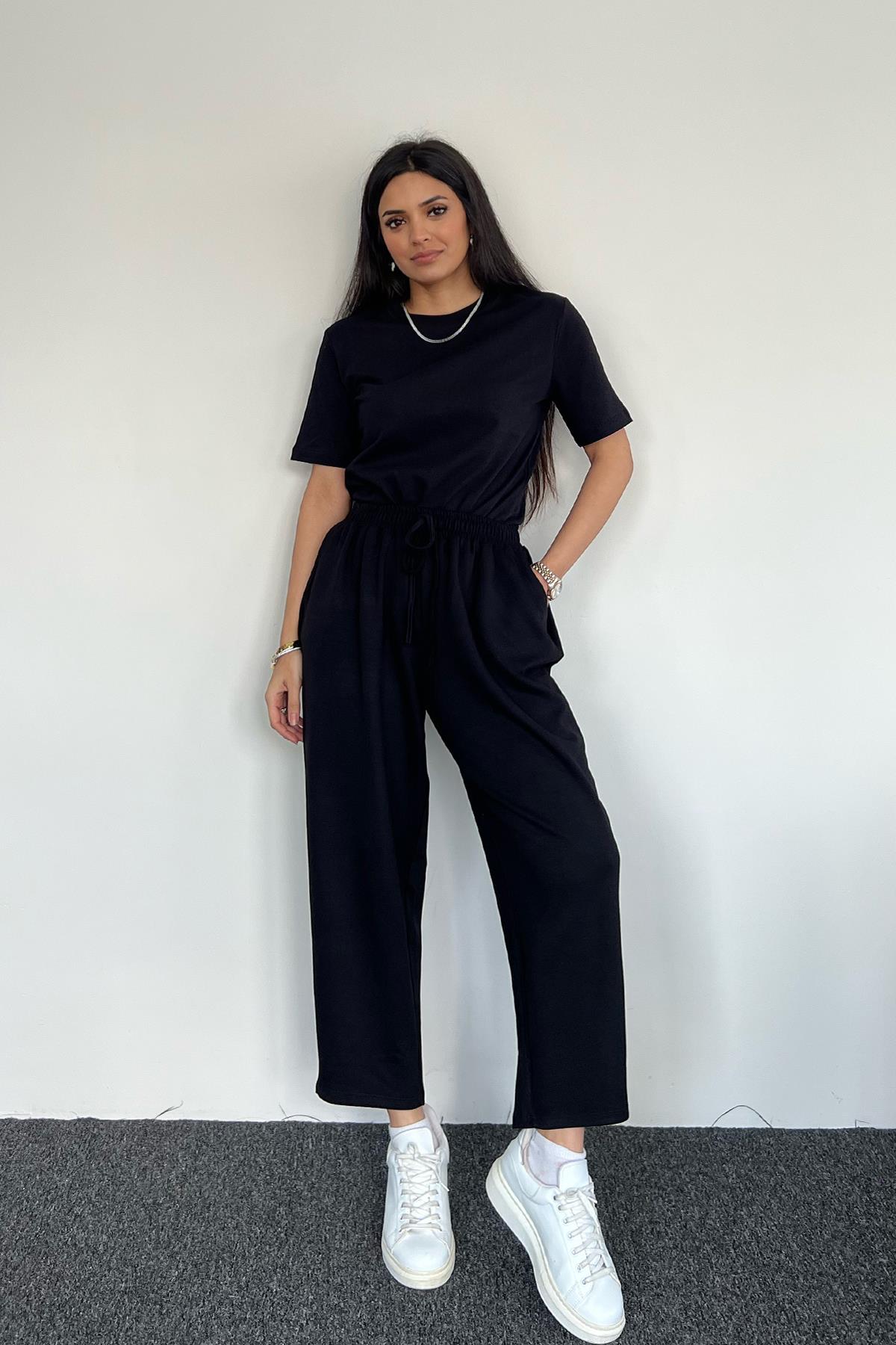 COMFY HAVUÇ KESİM BELİ LASTİKLİ EŞOFMAN ALTI SİYAH