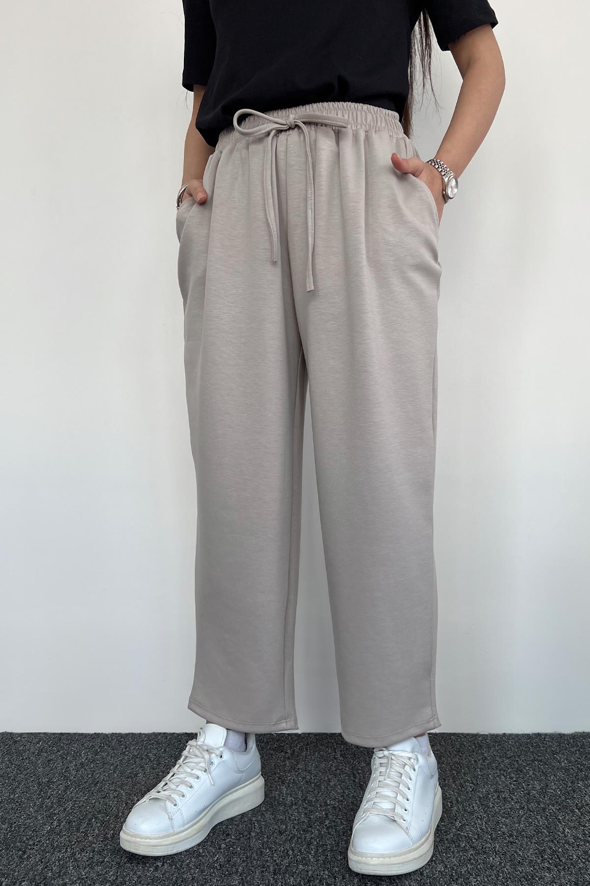 COMFY HAVUÇ KESİM BELİ LASTİKLİ EŞOFMAN ALTI BEJ