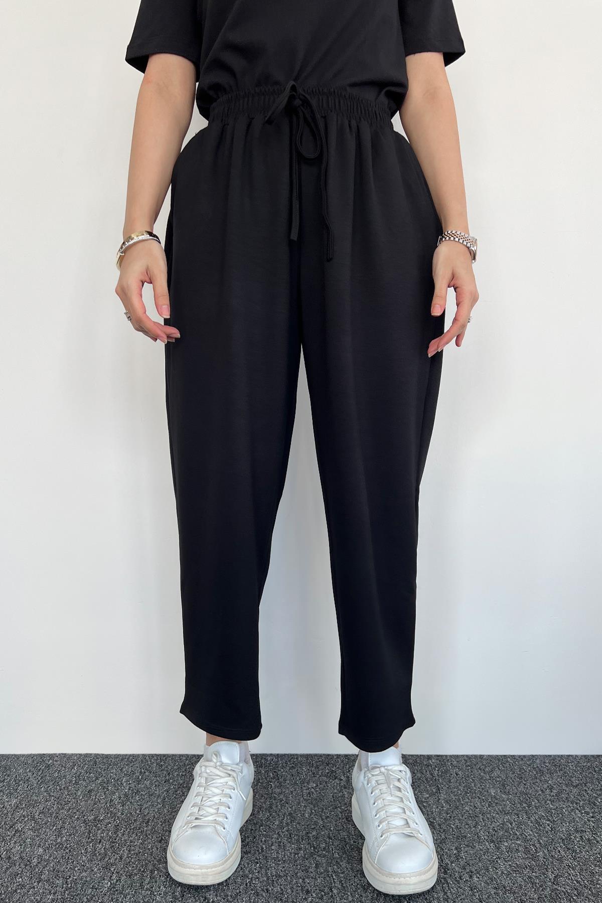 COMFY HAVUÇ KESİM BELİ LASTİKLİ EŞOFMAN ALTI SİYAH