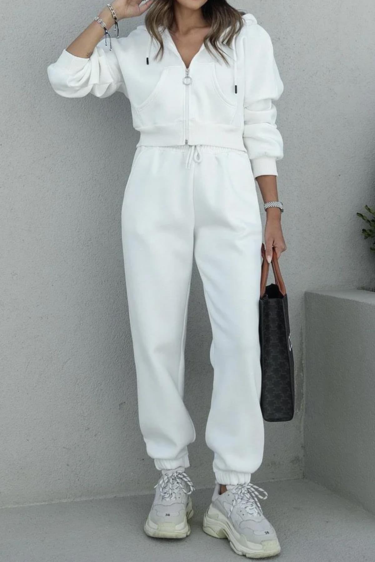 PAÇASI LASTİKLİ POLAR EŞOFMAN ALTI BEYAZ