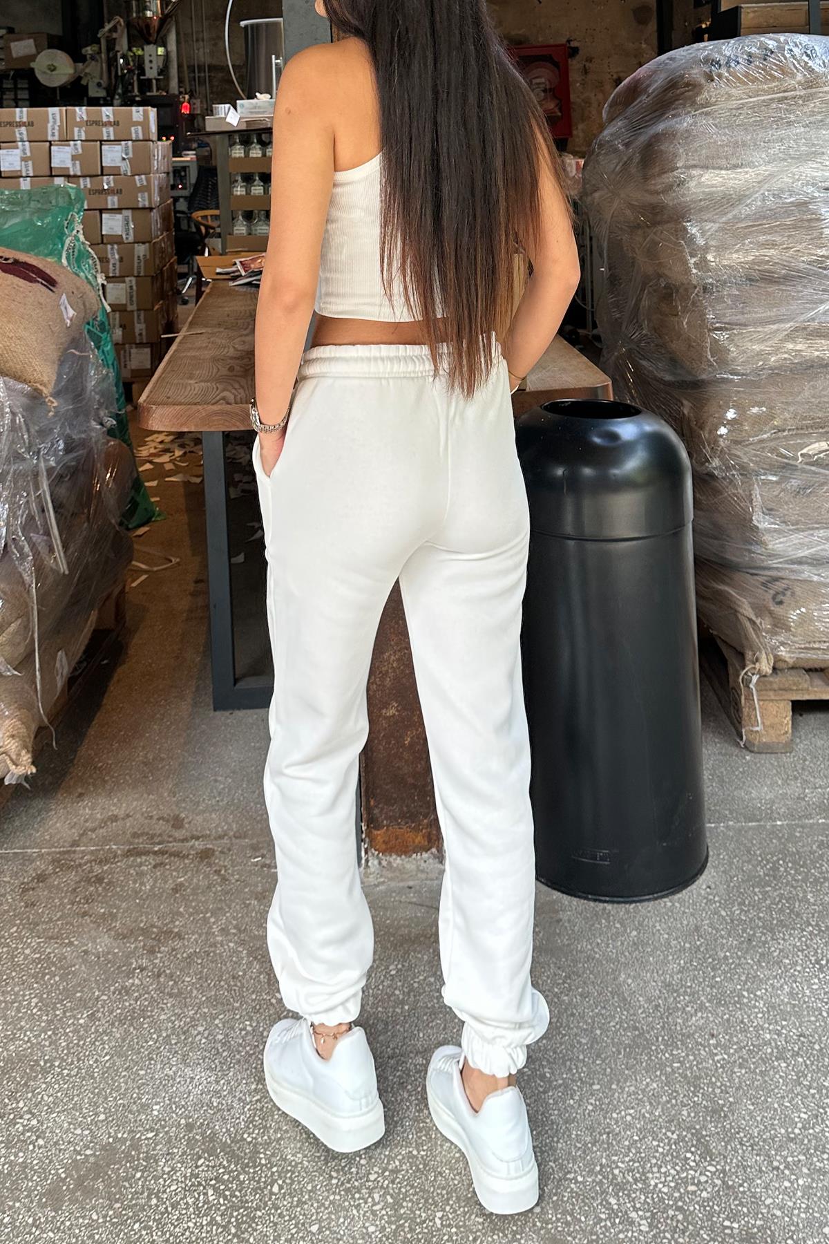 PAÇASI LASTİKLİ POLAR EŞOFMAN ALTI BEYAZ