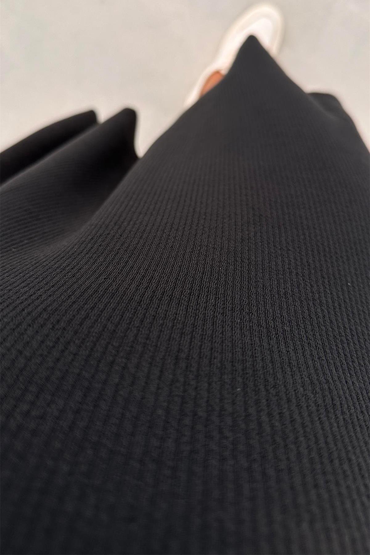 BELİ LASTİKLİ ASİMETRİK KESİM ETEK SİYAH