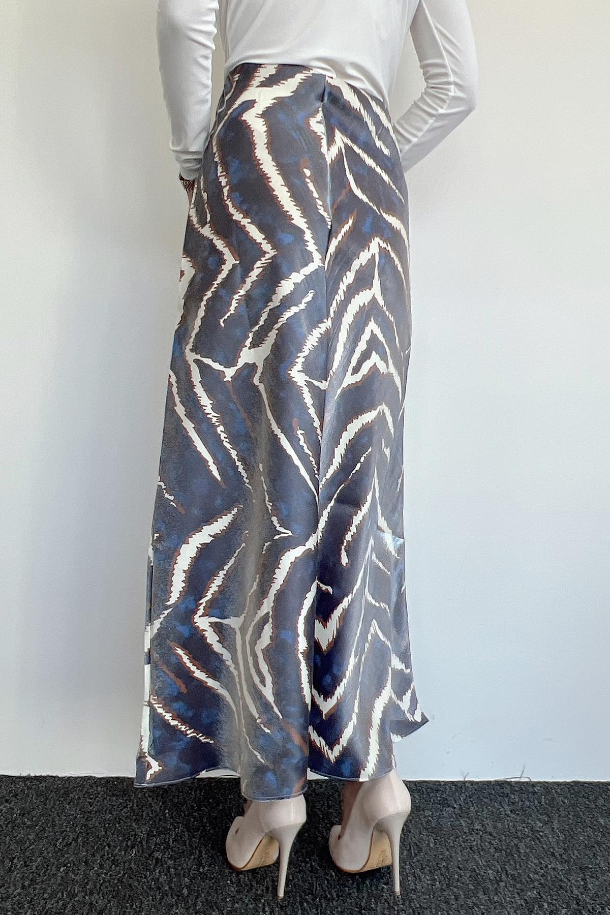 BELİ LASTİKLİ SATEN ETEK MAVİ