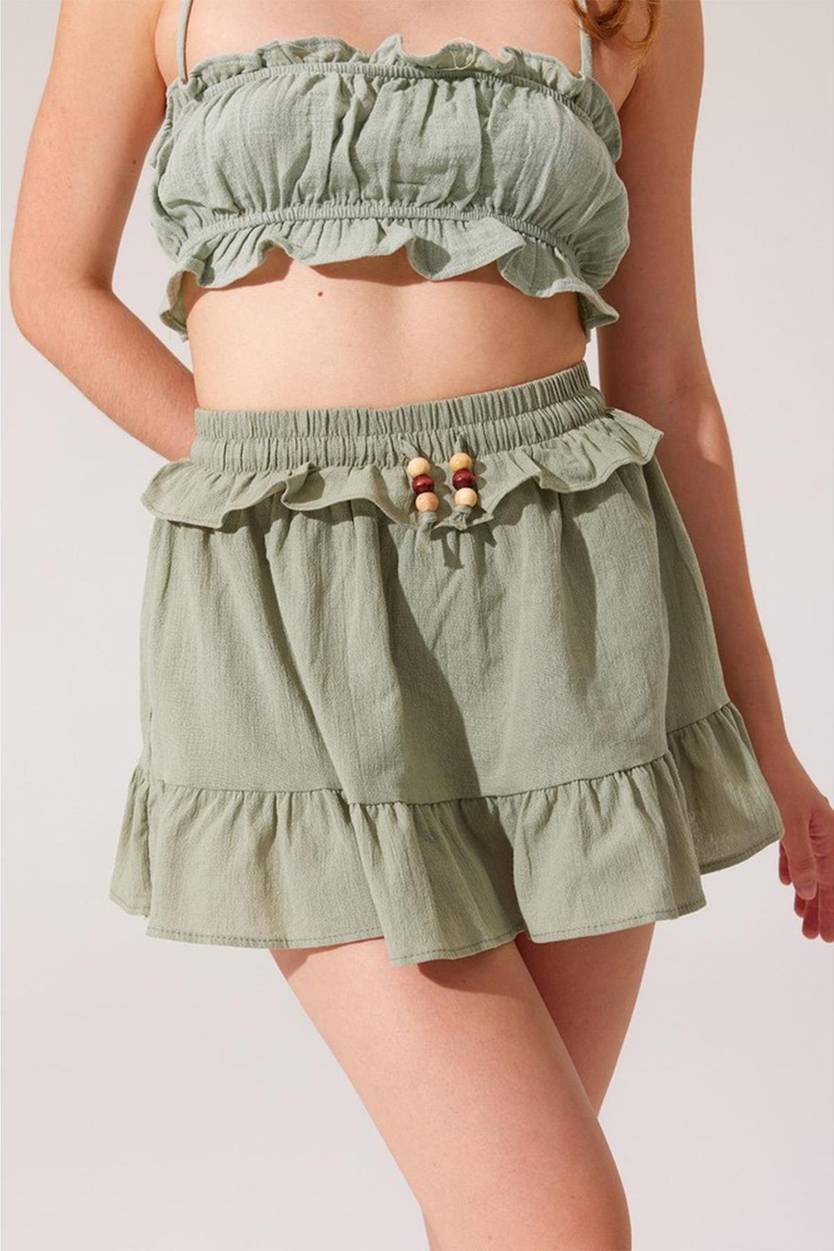 BELT BEAD DETAILED LINEN SKIRT