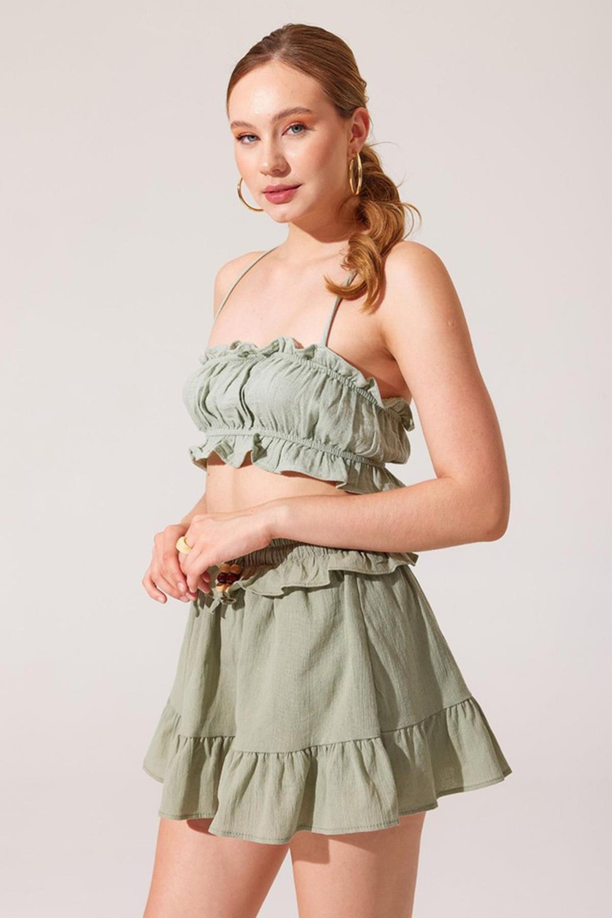 BELT BEAD DETAILED LINEN SKIRT