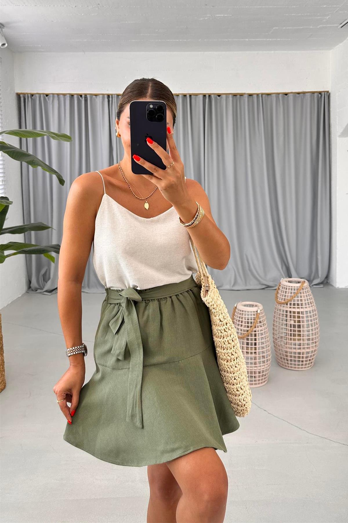LINEN WAIST SHORTS SKIRT