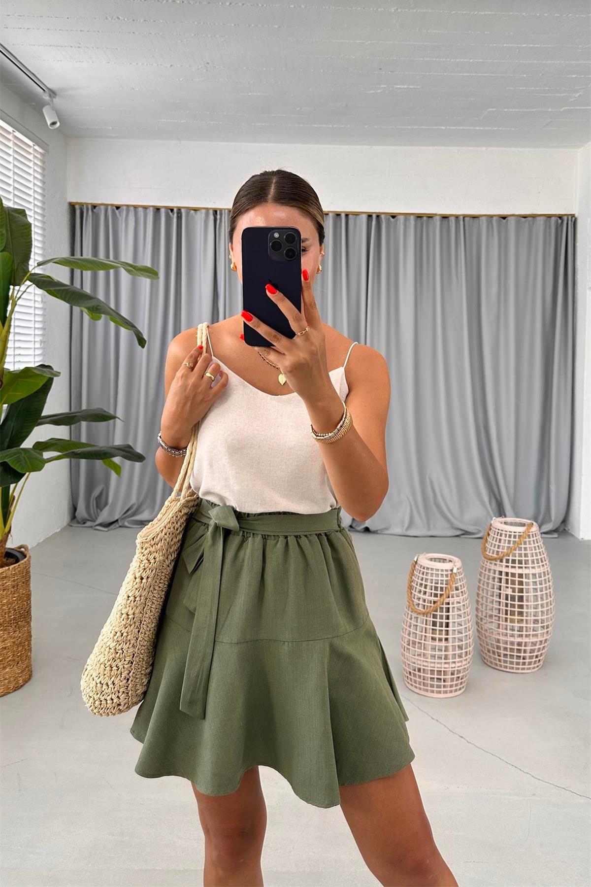 LINEN WAIST SHORTS SKIRT