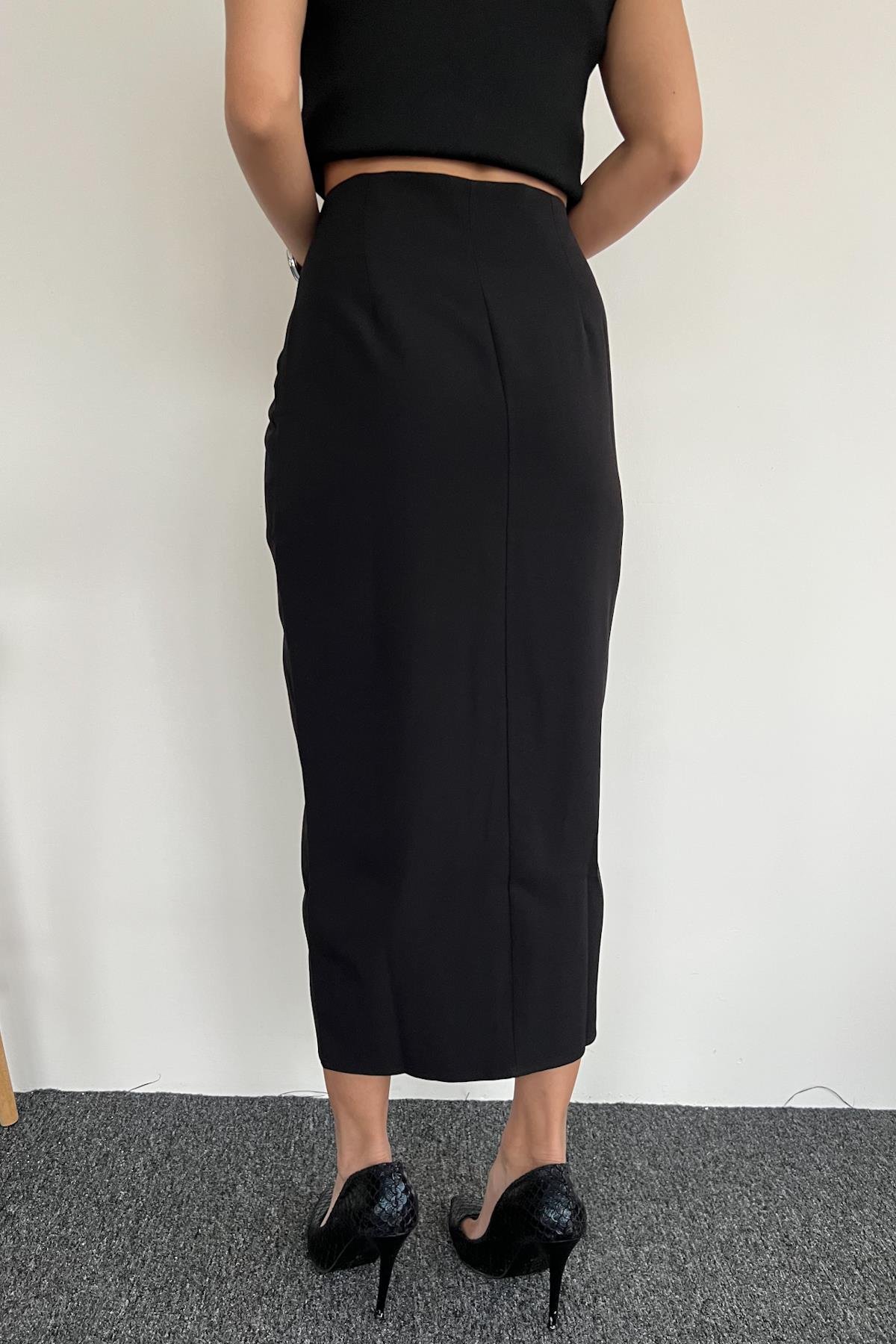 KUMAŞ ETEĞİ YIRTMAÇLI ETEK SİYAH