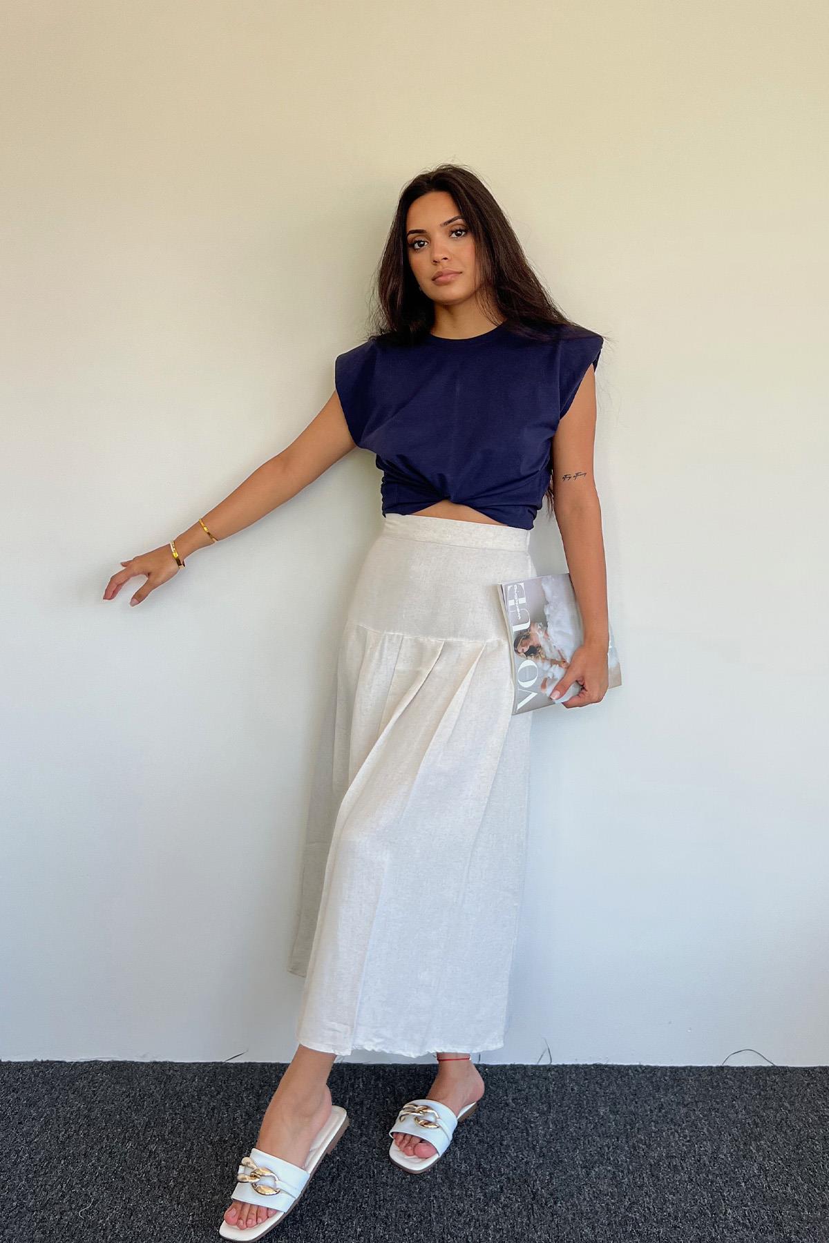 ÖNÜ FIRFIRLI KETEN ETEK KREM