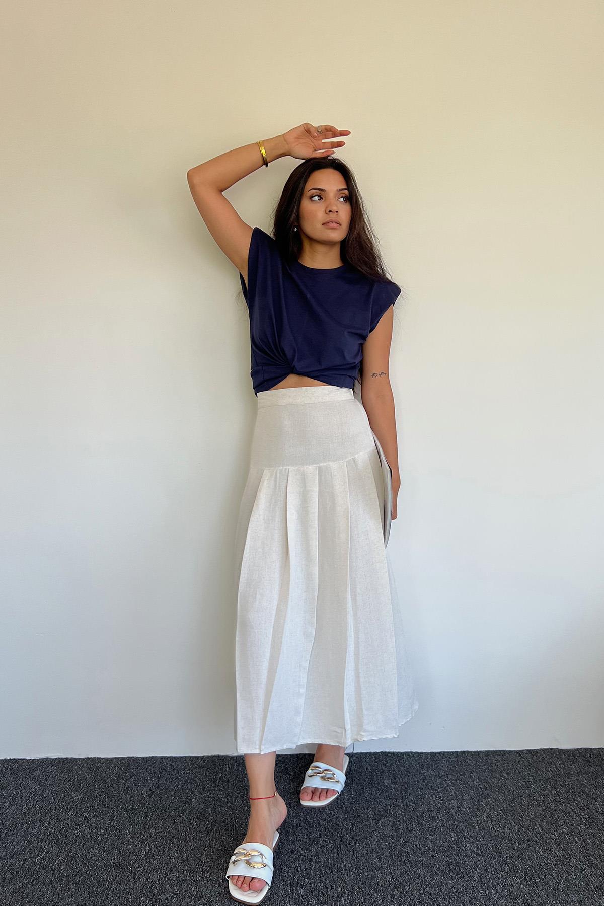 ÖNÜ FIRFIRLI KETEN ETEK KREM