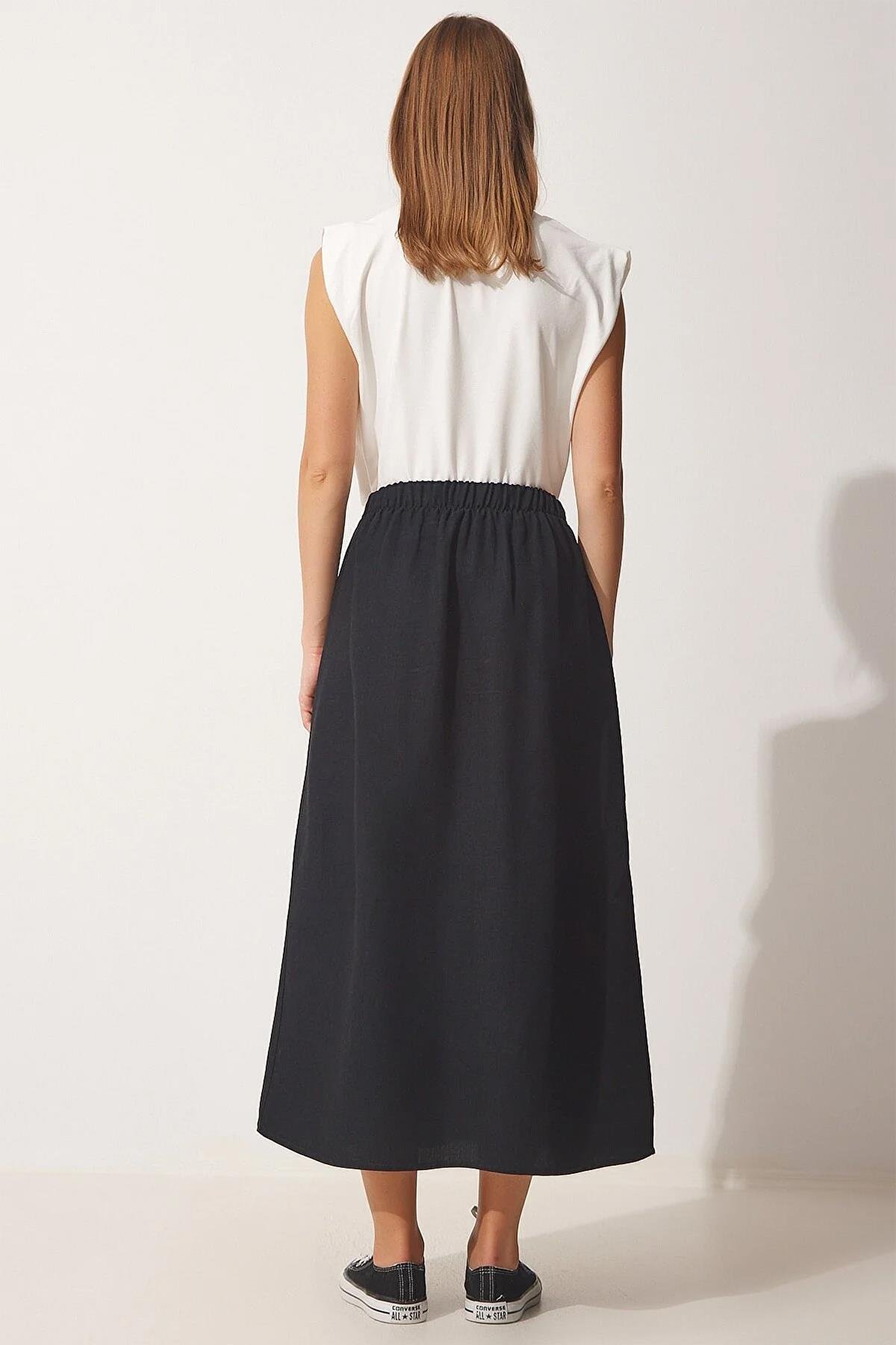 تنورة كتان أمامية مكشكشة