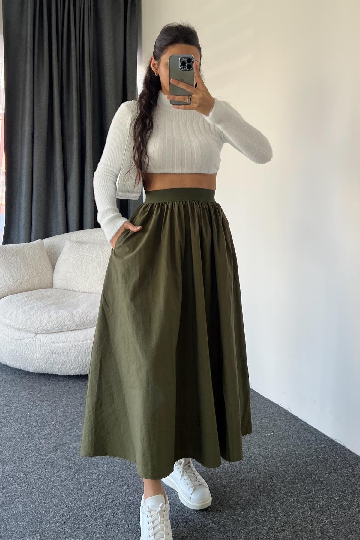 PARACHUTE FABRIC SKIRT WITH ELASTIC WAIST