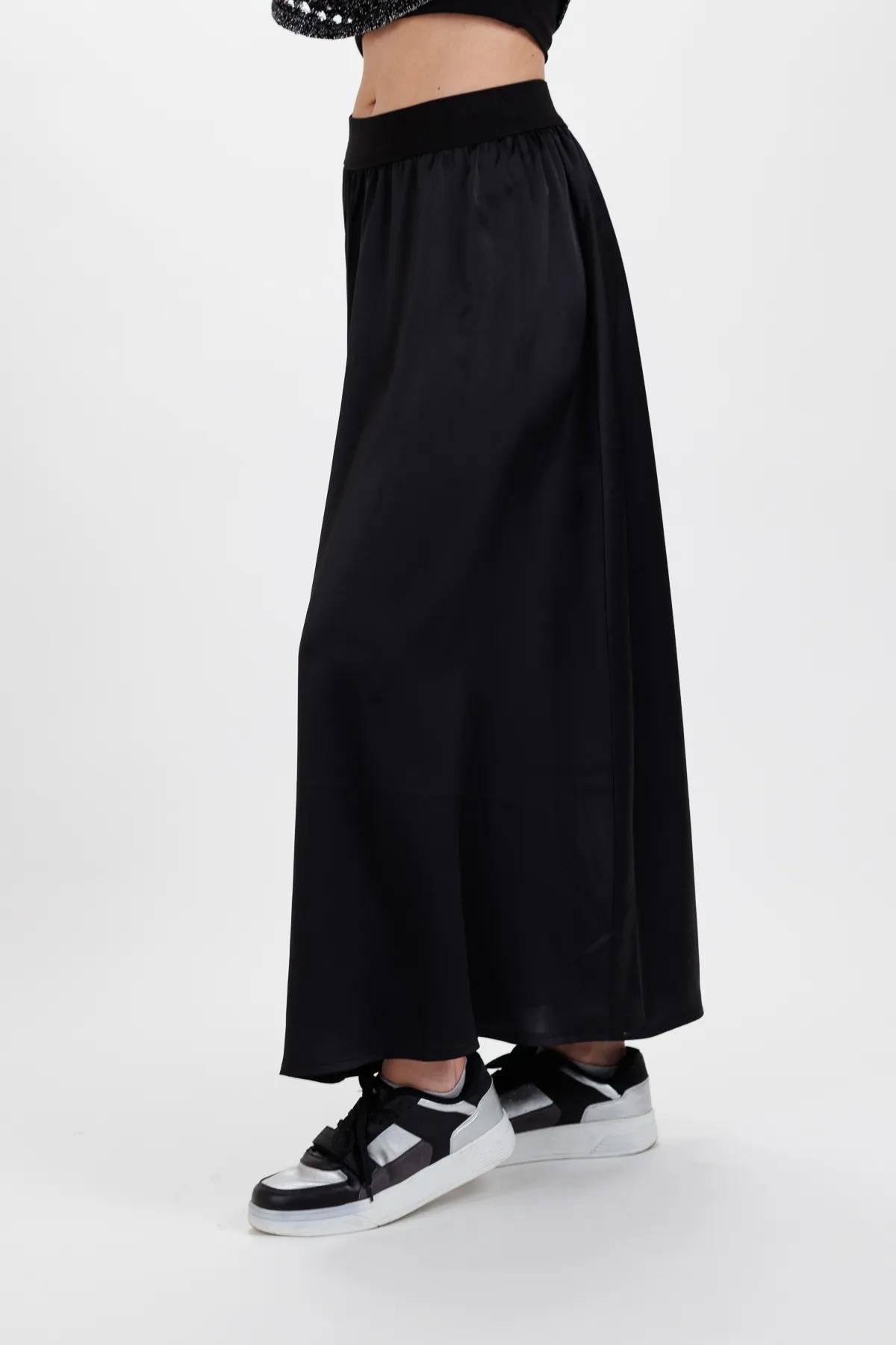 PURE BELİ LASTİKLİ SATEN ETEK SİYAH