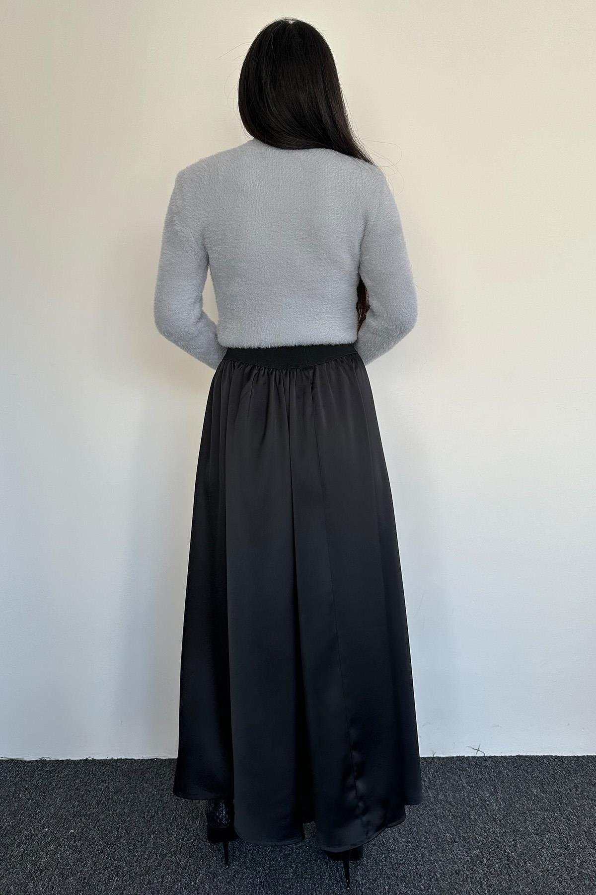 PURE BELİ LASTİKLİ SATEN ETEK SİYAH