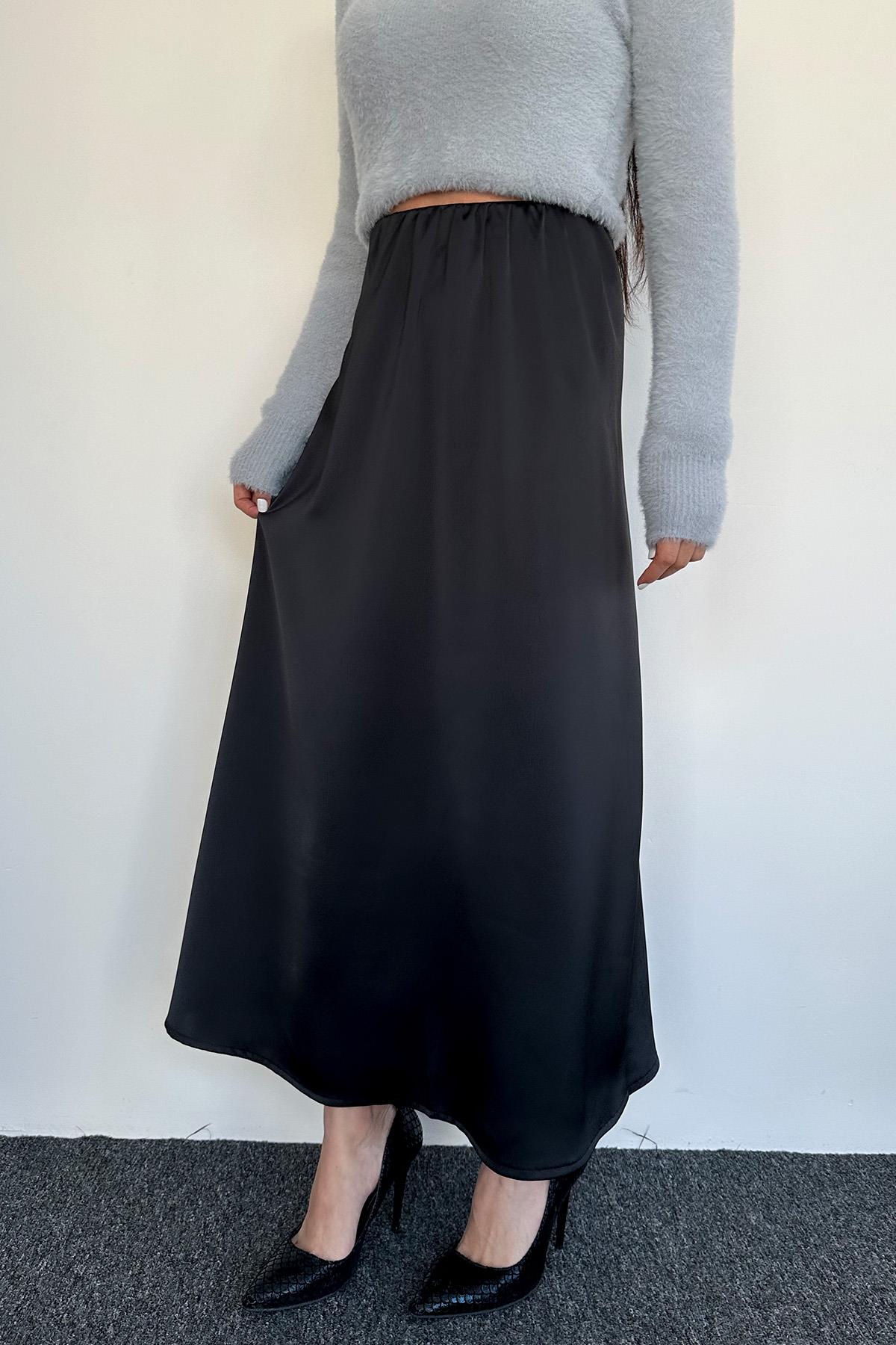 PURE BELİ LASTİKLİ SATEN ETEK SİYAH