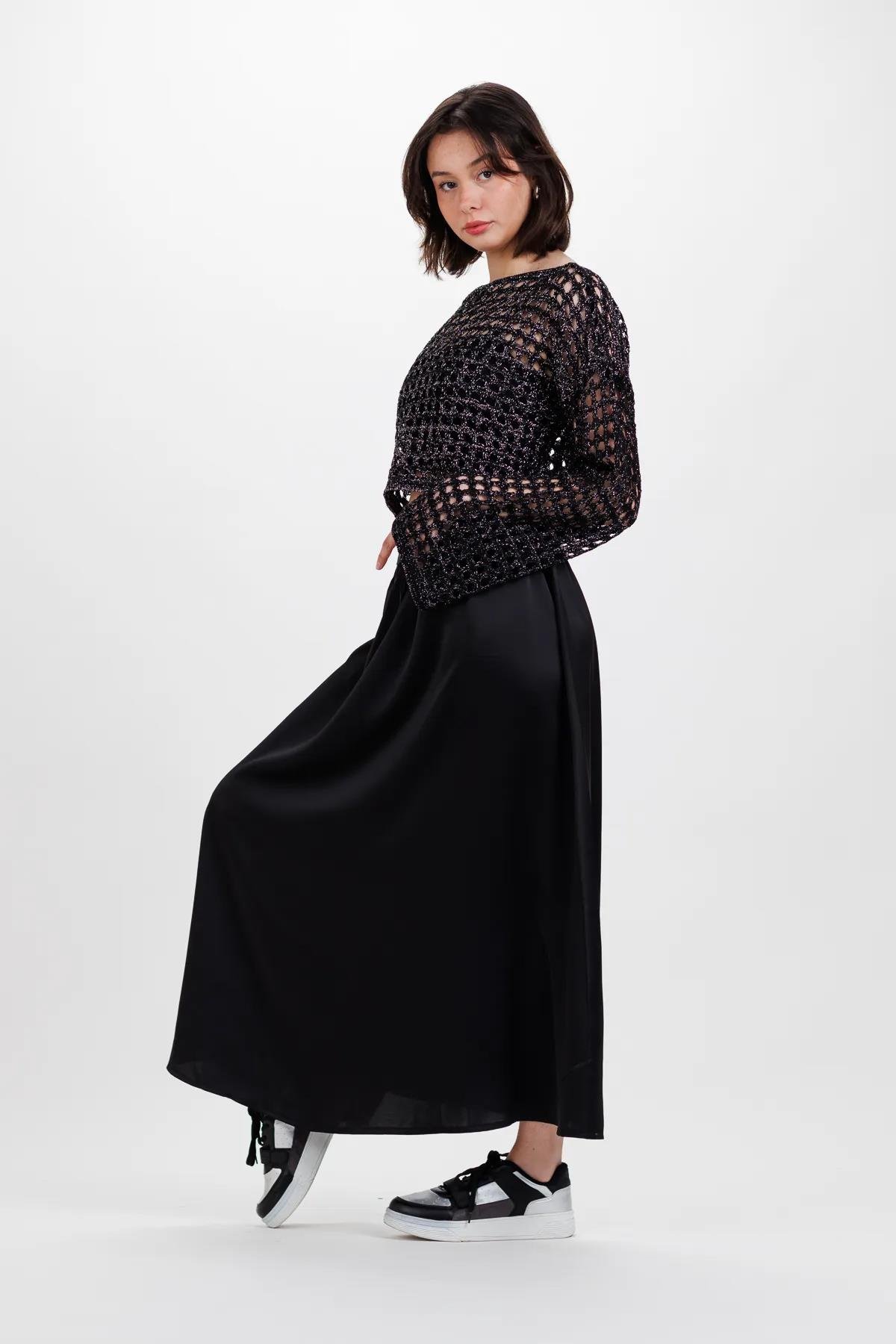 PURE BELİ LASTİKLİ SATEN ETEK SİYAH