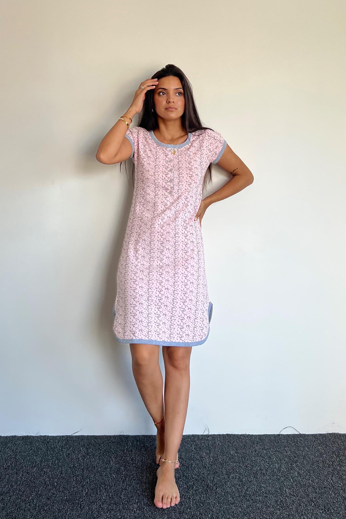 Desenli Önü Düğmeli Gecelik STDRT