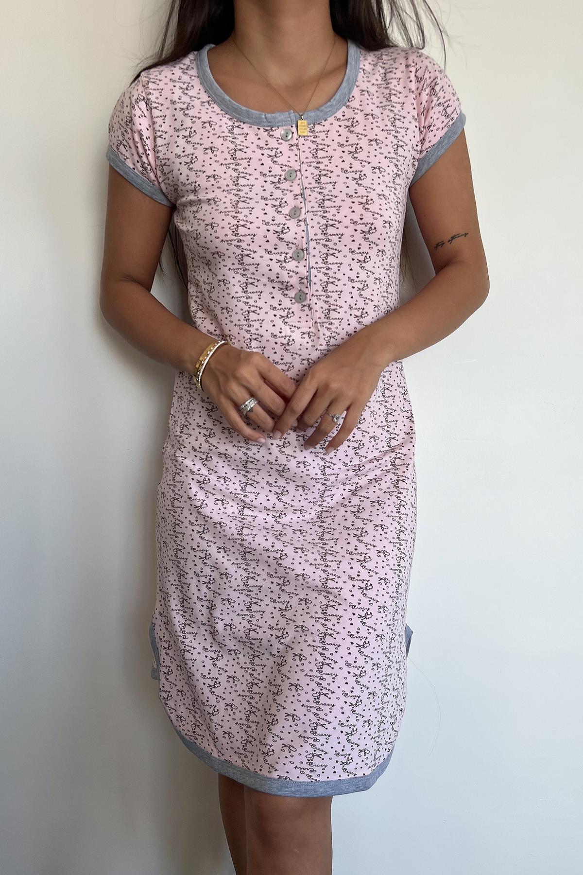 Desenli Önü Düğmeli Gecelik STDRT