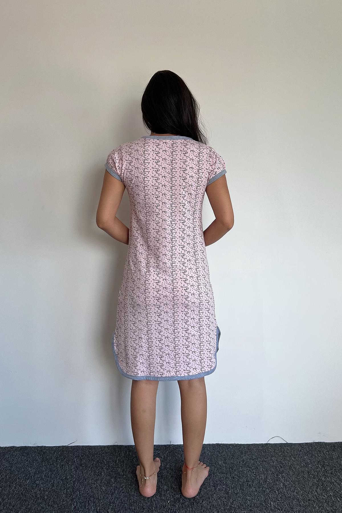 Desenli Önü Düğmeli Gecelik STDRT