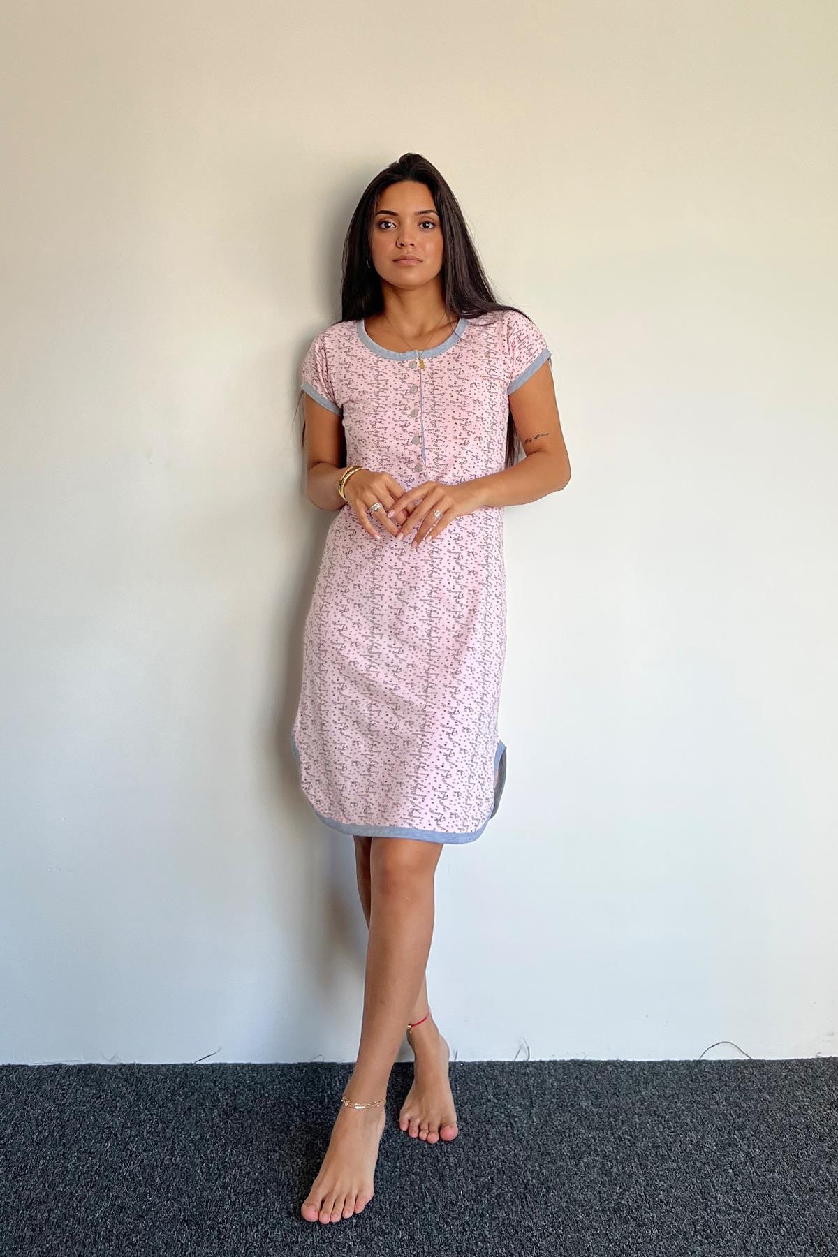 Desenli Önü Düğmeli Gecelik STDRT