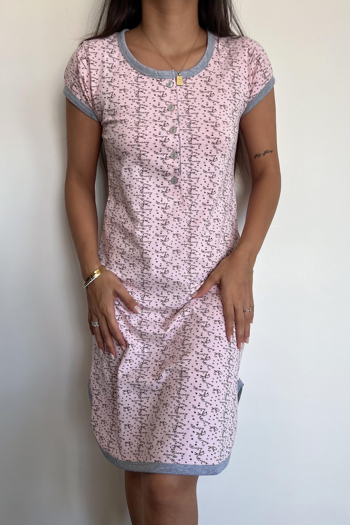 Desenli Önü Düğmeli Gecelik STDRT