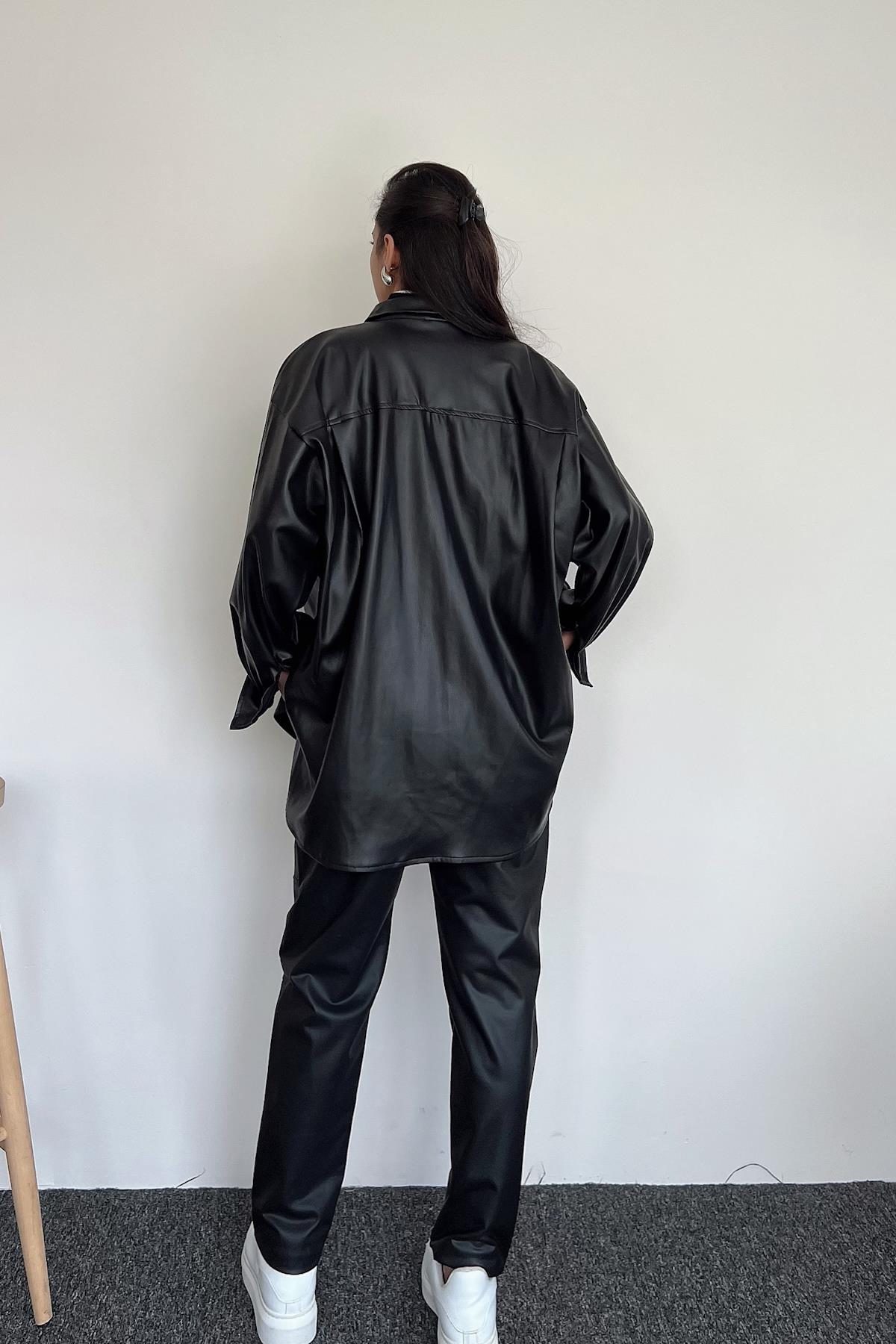 КОЖАНАЯ РУБАШКА ОВЕРСАЙЗ С ПУГОВИКАМИ