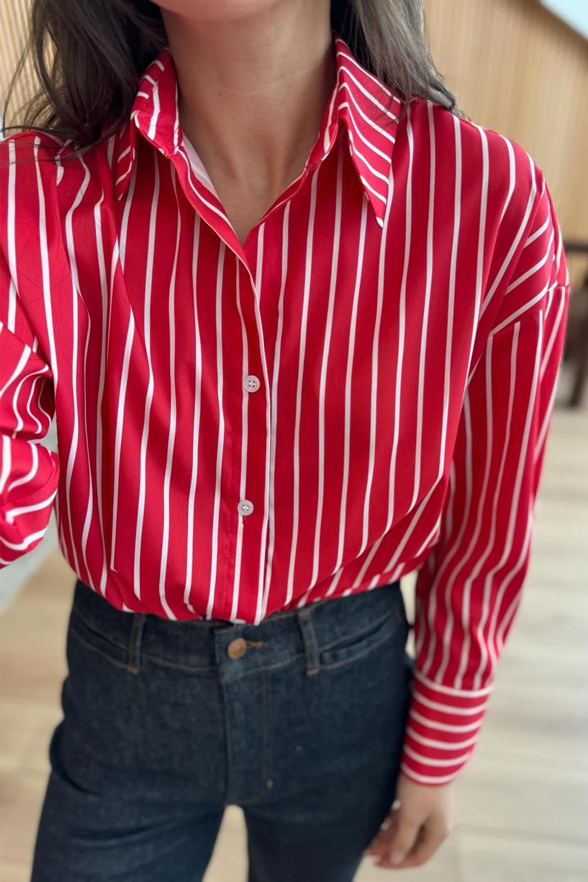 KALIN ÇİZGİLİ GÖMLEK KIRMIZI