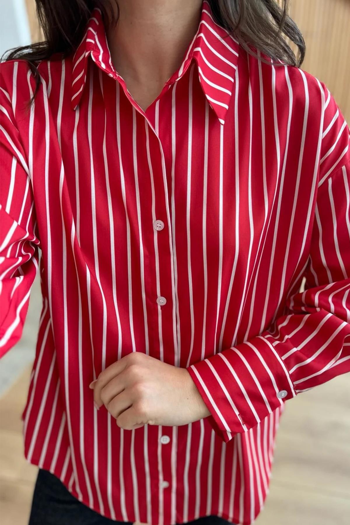 KALIN ÇİZGİLİ GÖMLEK KIRMIZI