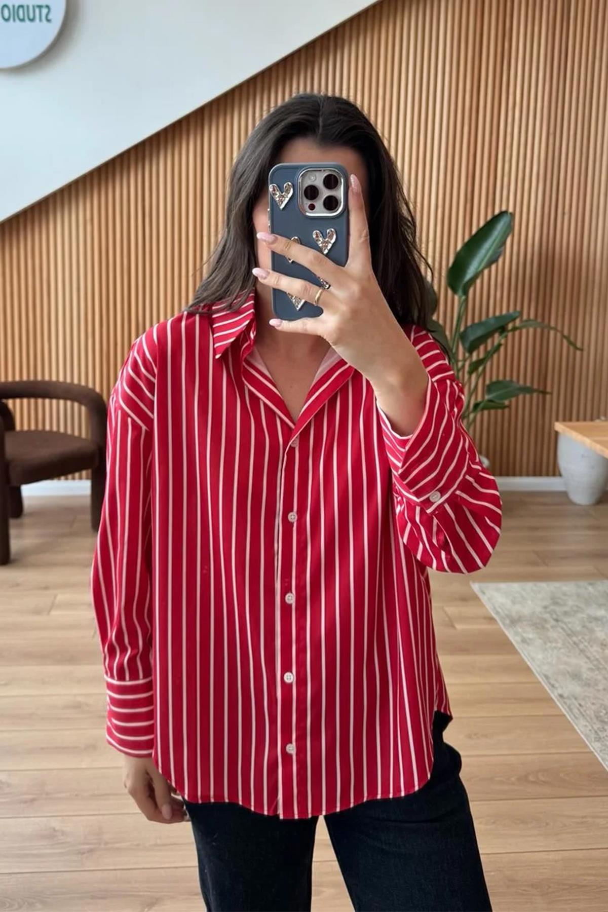 KALIN ÇİZGİLİ GÖMLEK KIRMIZI