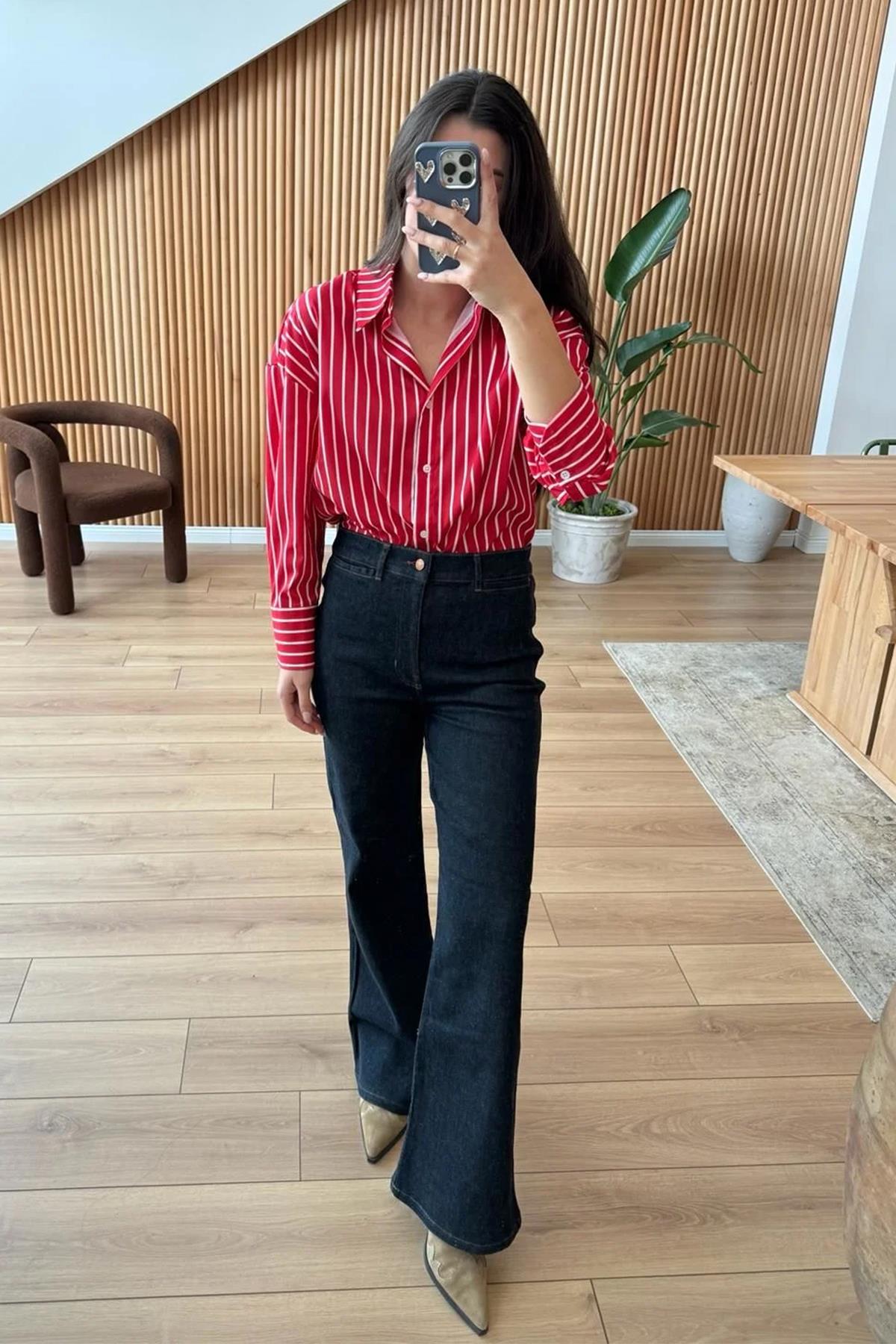 KALIN ÇİZGİLİ GÖMLEK KIRMIZI