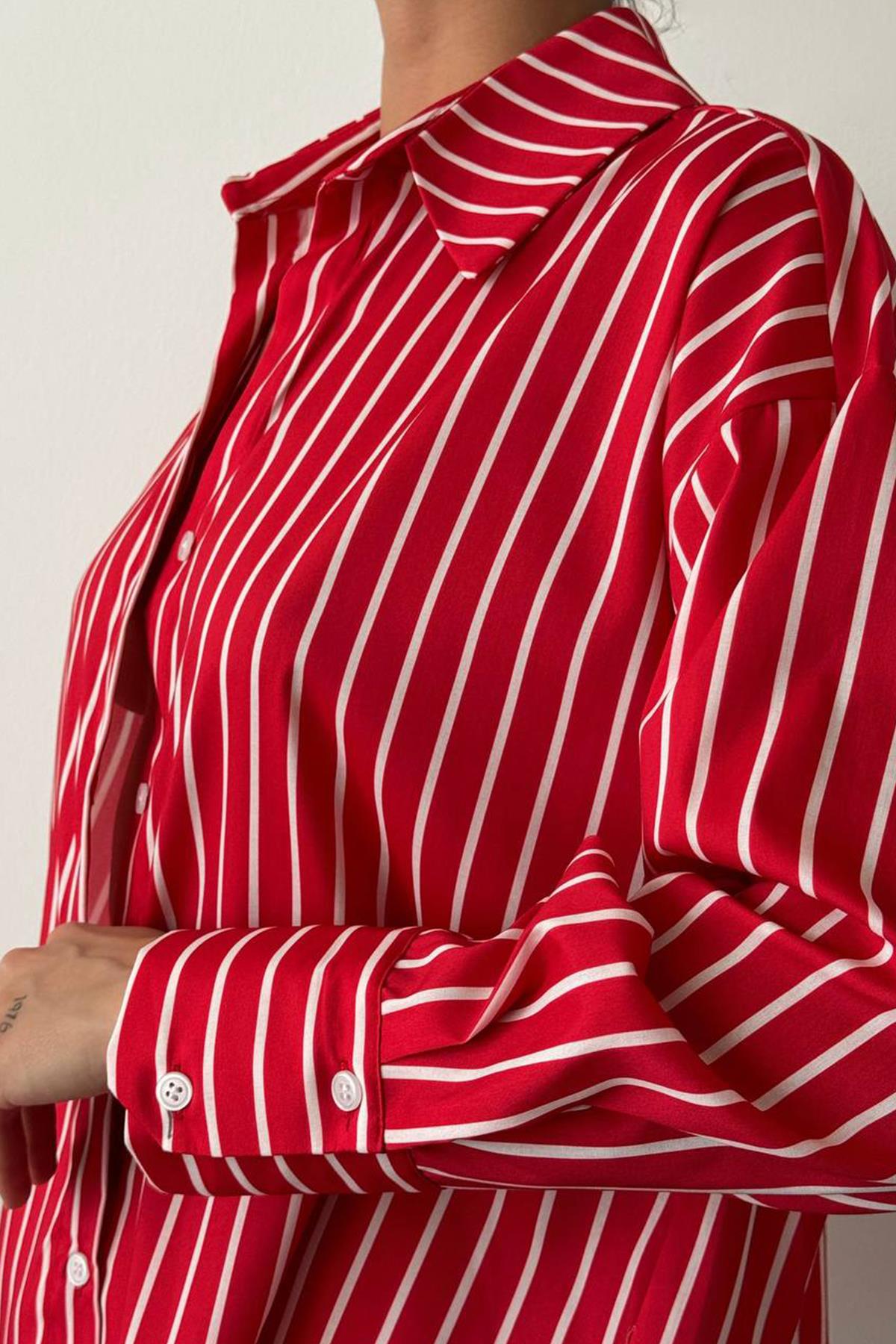 KALIN ÇİZGİLİ GÖMLEK KIRMIZI