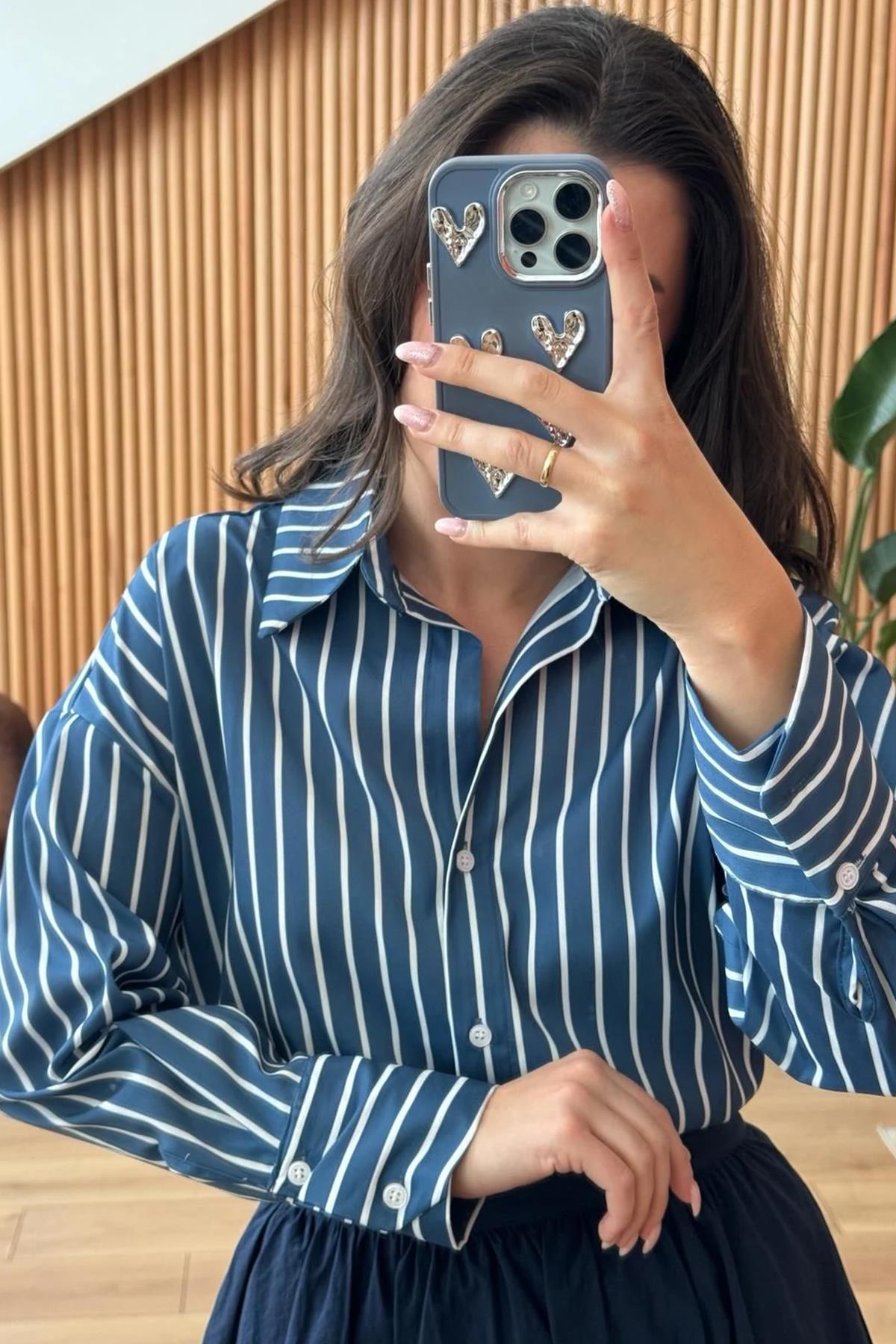 KALIN ÇİZGİLİ GÖMLEK LACİVERT