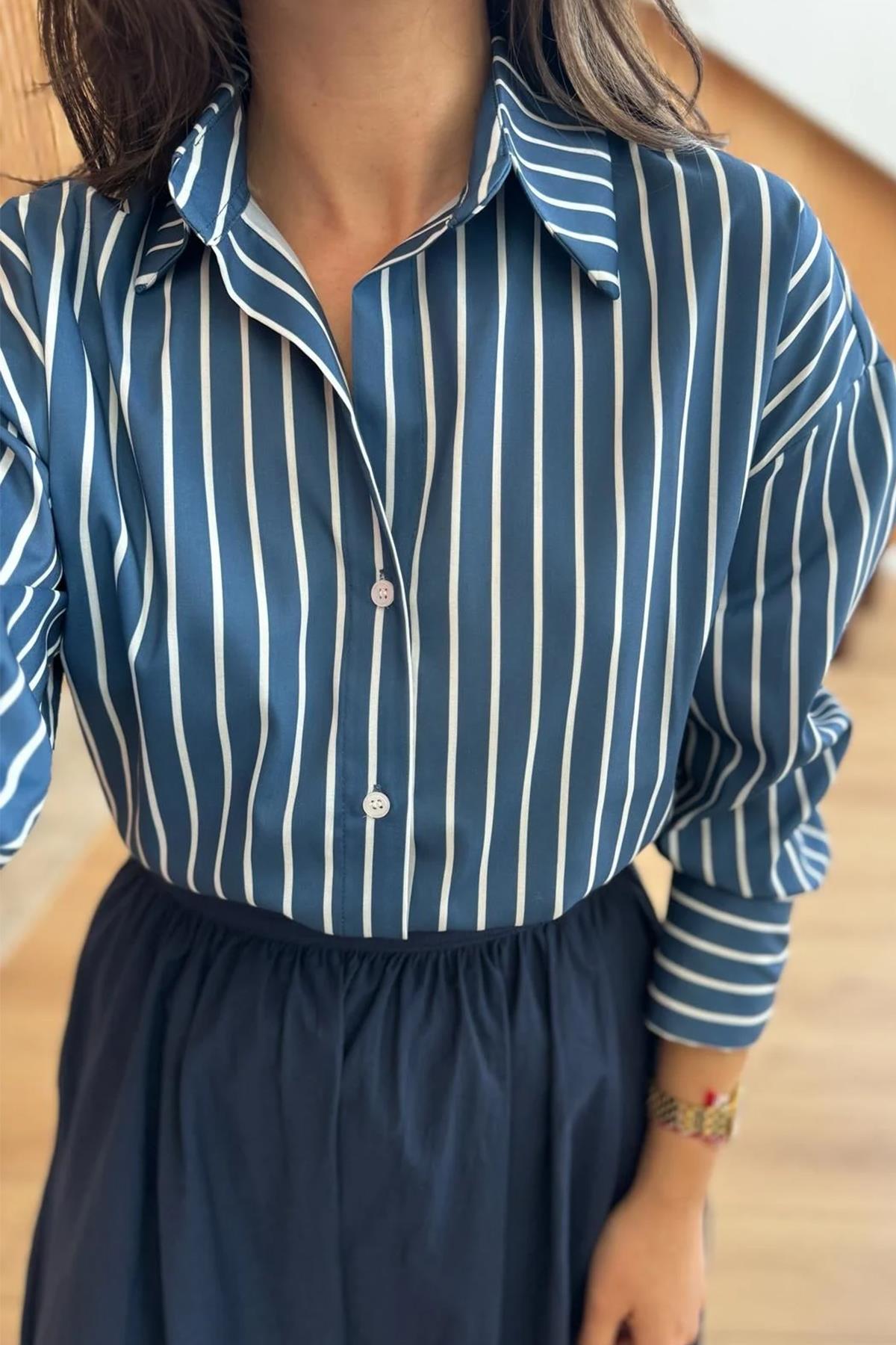 KALIN ÇİZGİLİ GÖMLEK LACİVERT