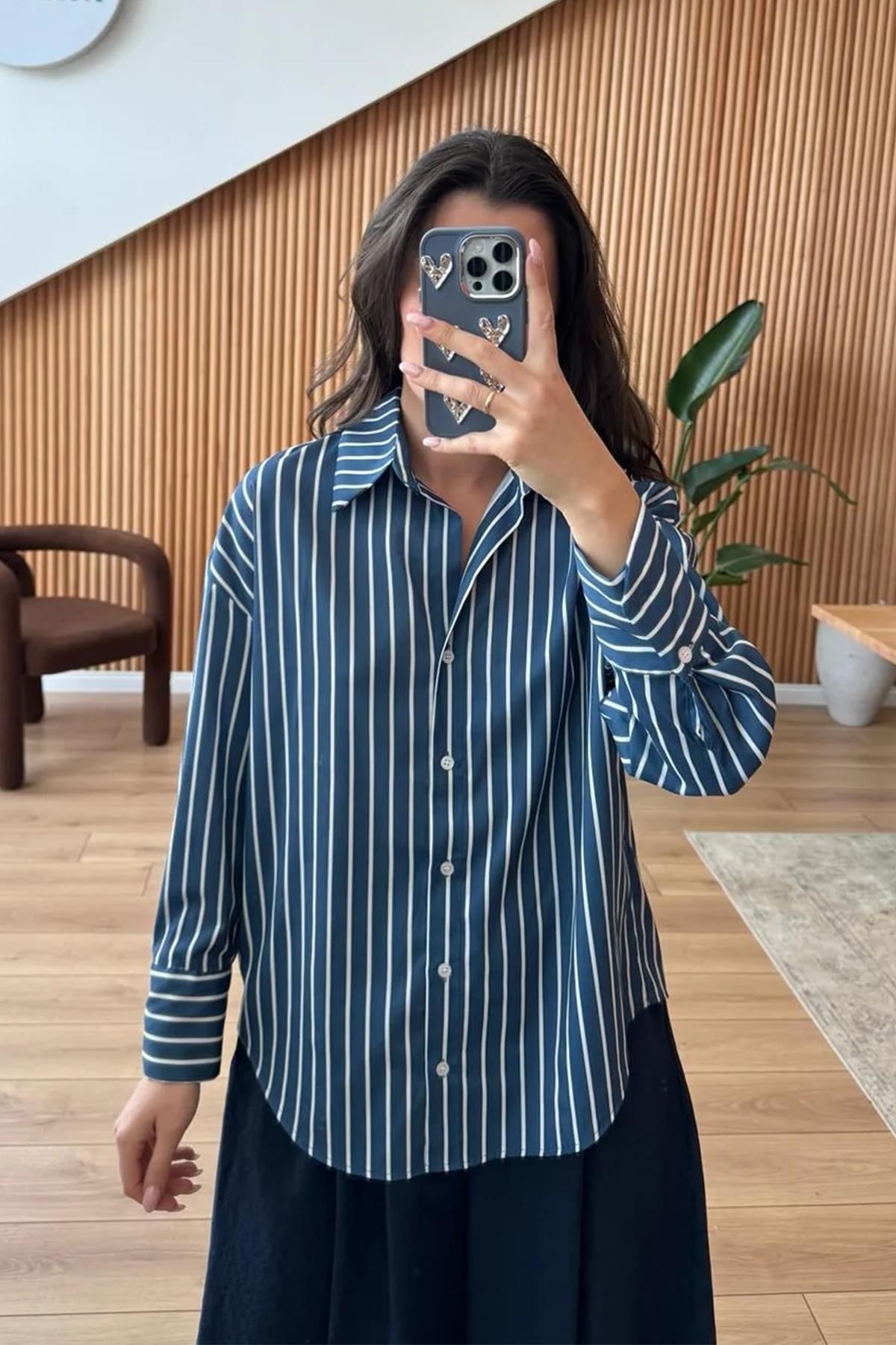 KALIN ÇİZGİLİ GÖMLEK LACİVERT