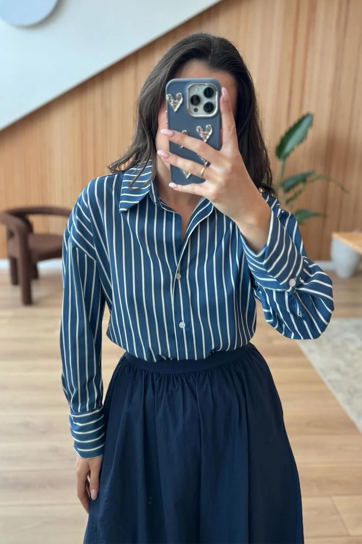 KALIN ÇİZGİLİ GÖMLEK LACİVERT