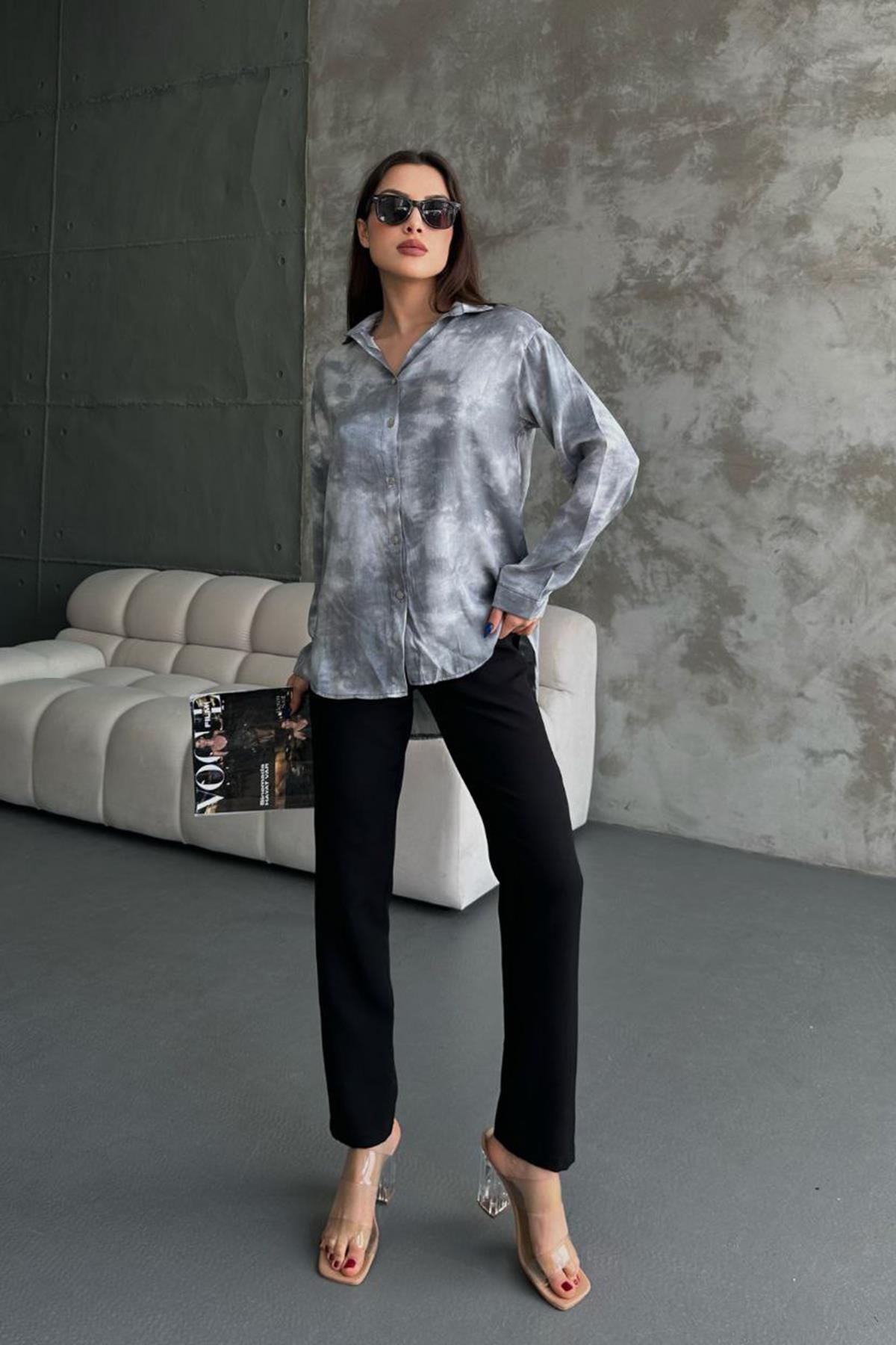 SİMLİ ARKASI ROBALI GÖMLEK GRİ