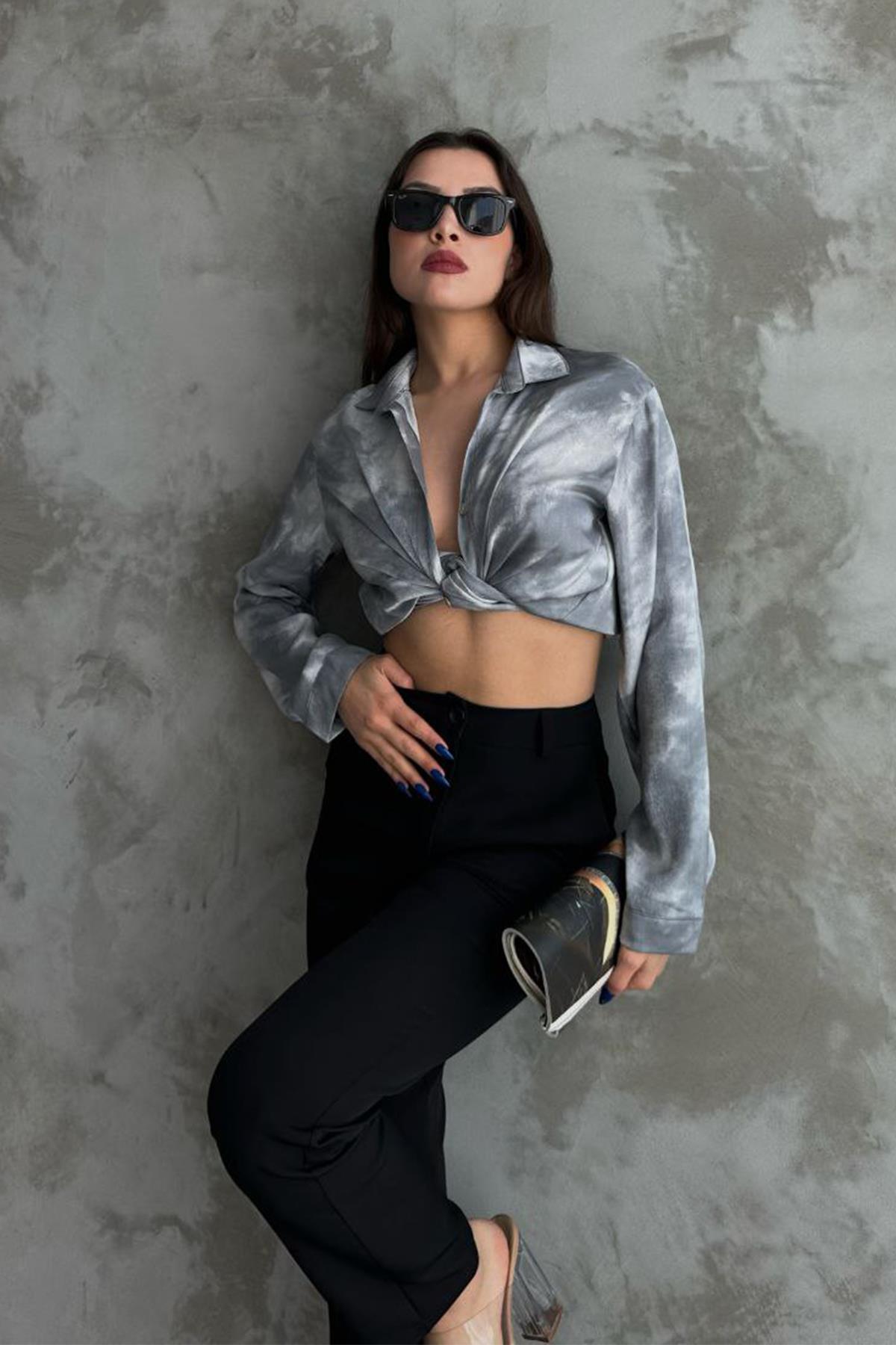 SİMLİ ARKASI ROBALI GÖMLEK GRİ