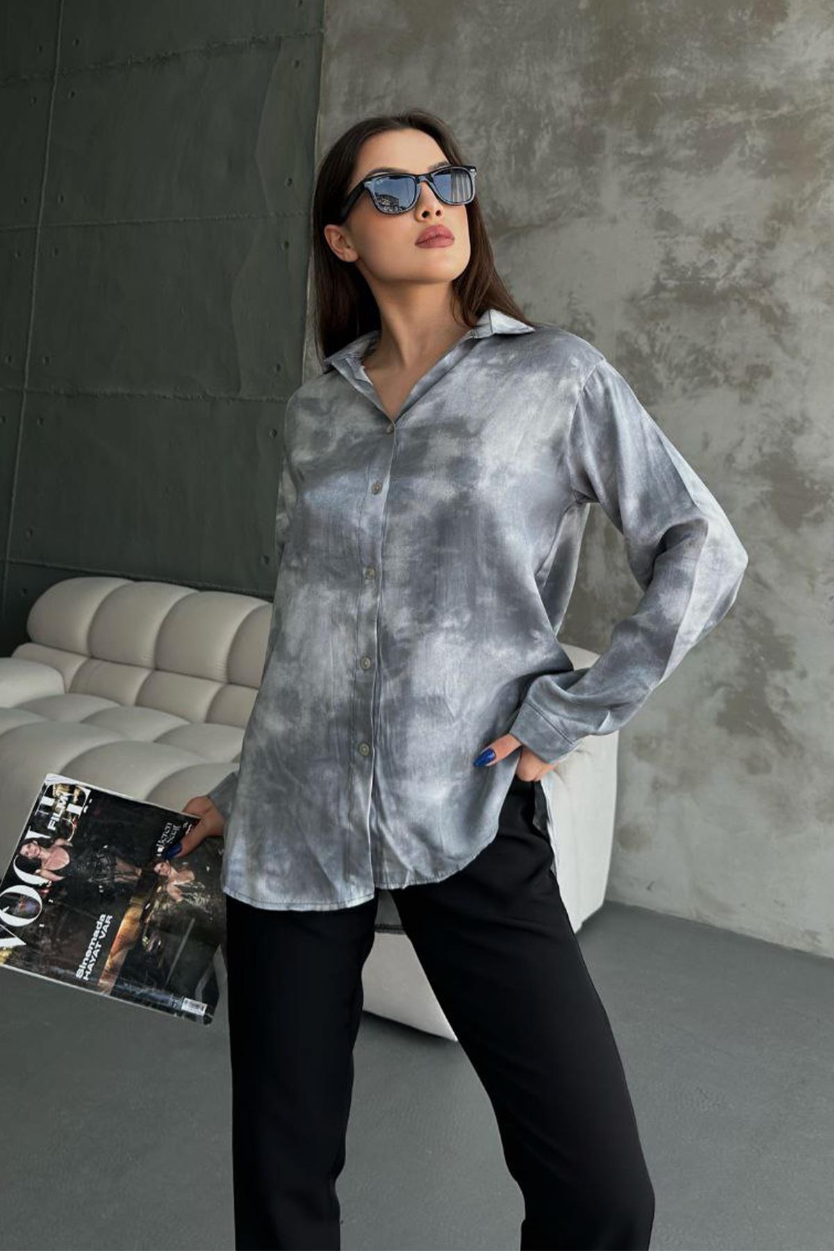 SİMLİ ARKASI ROBALI GÖMLEK GRİ