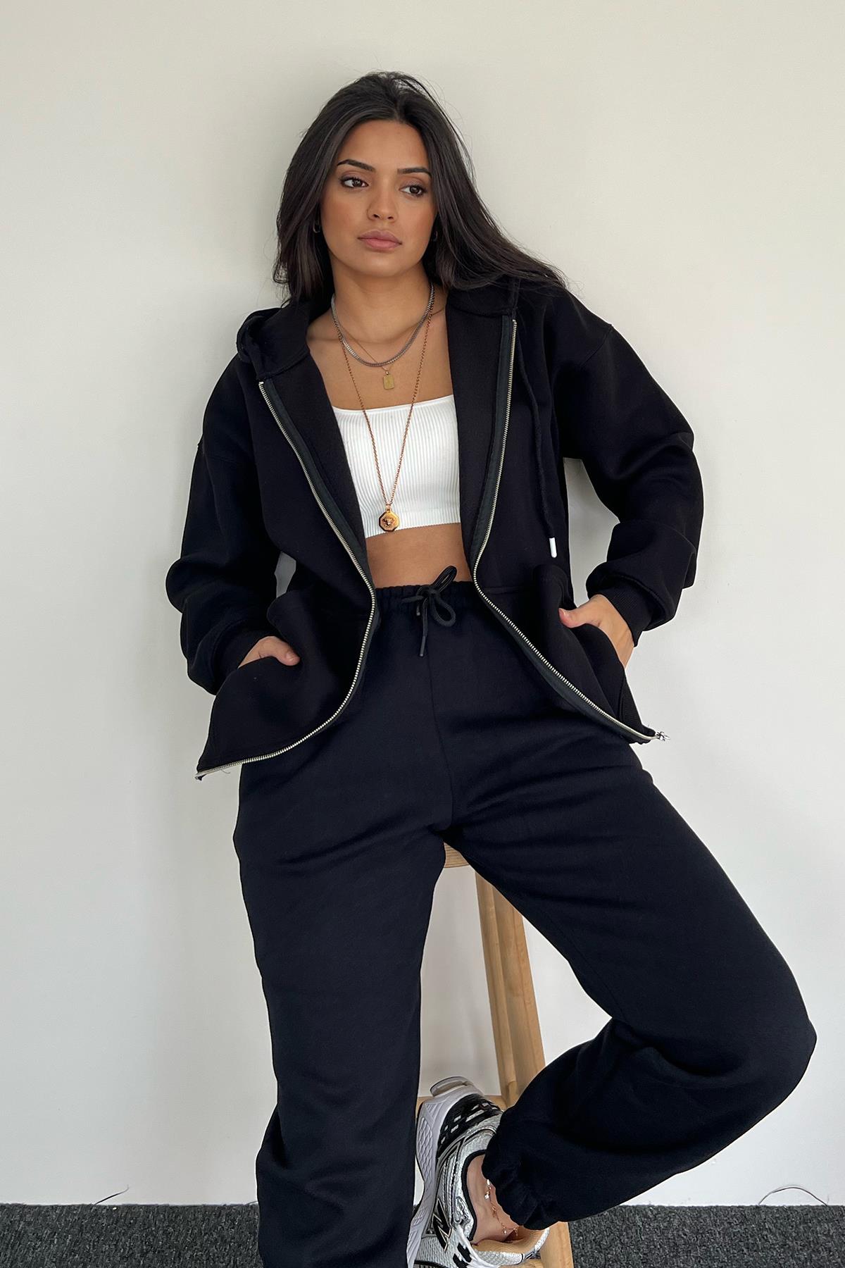 3 THREAD ZIPPER HOODED CARDIGAN