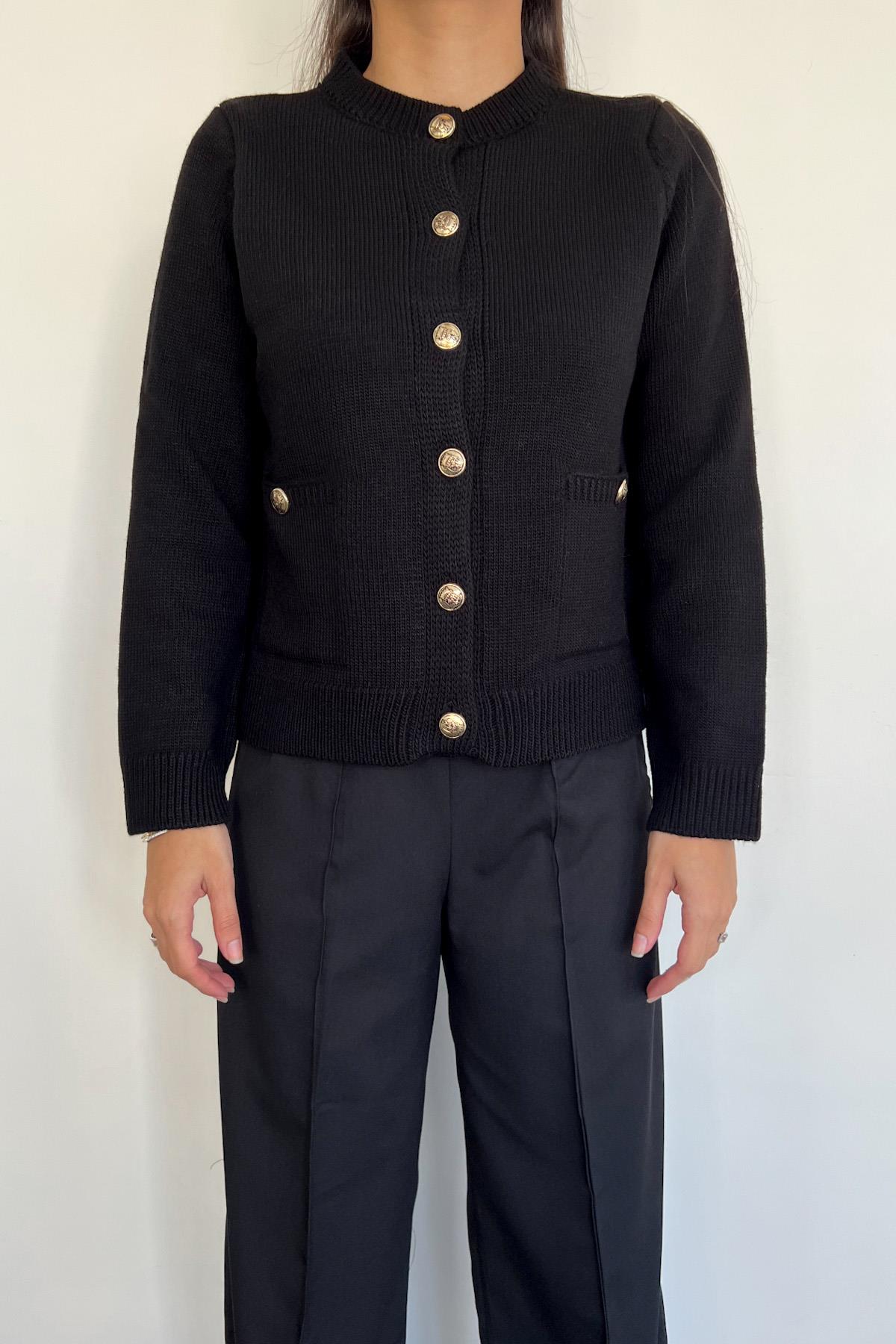 CEPLİ DÜĞME DETAYLI TRİKO HIRKA SİYAH