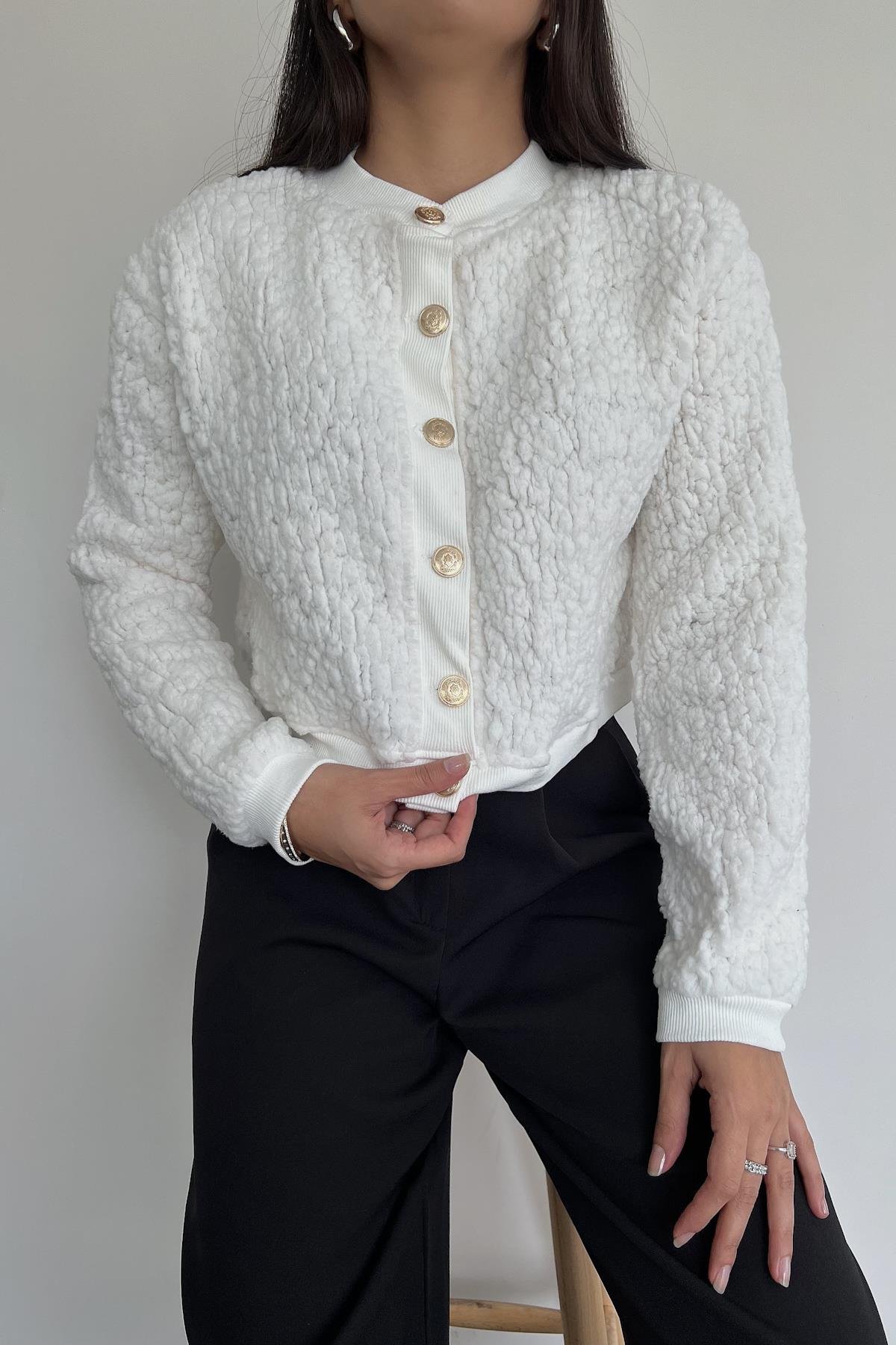 ПЛЮШОВЫЙ КАРДИГАН НА ПУГОВИЦАХ