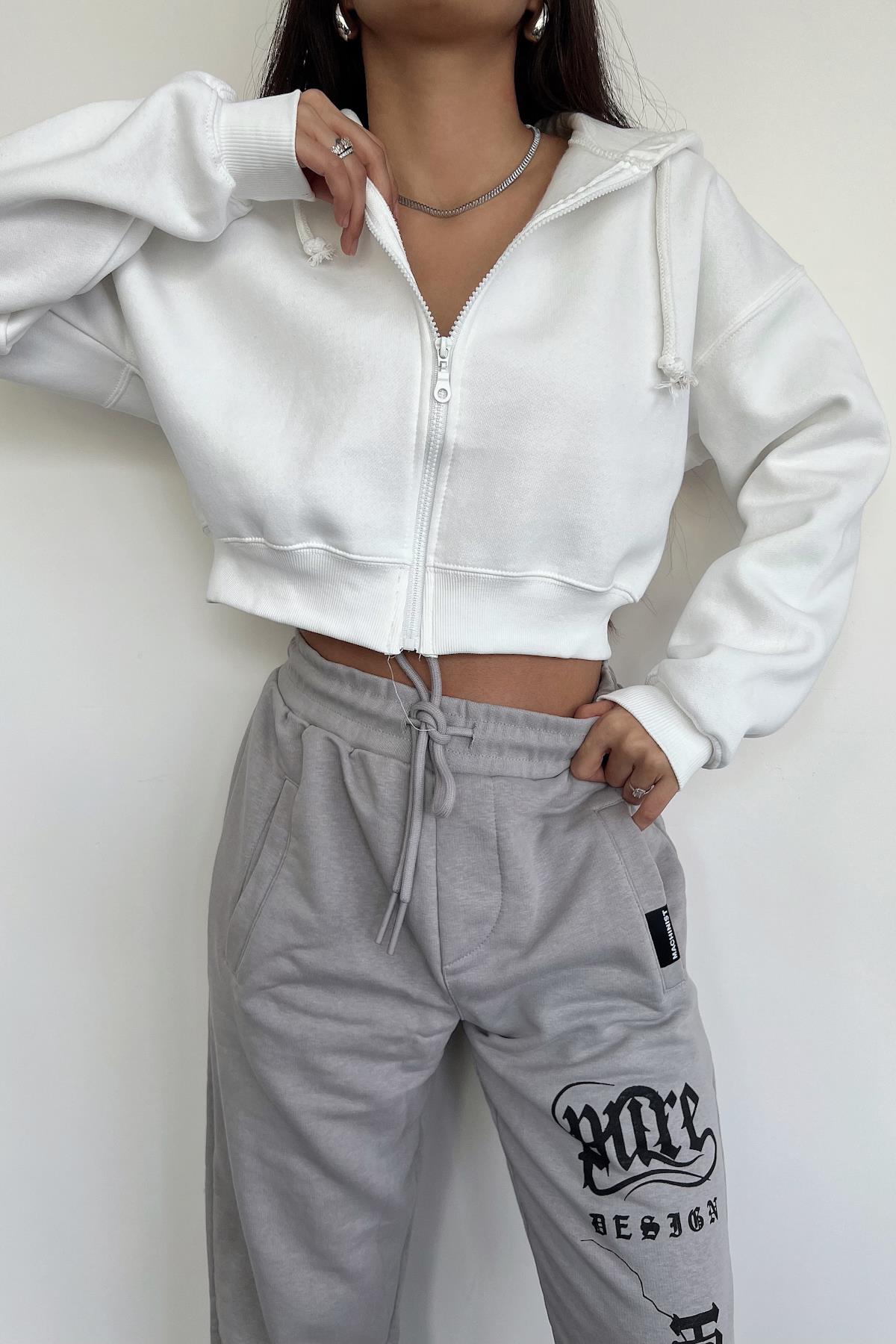 KURZER CROP-CARDIGAN MIT KAPUZE UND REISSVERSCHLUSS