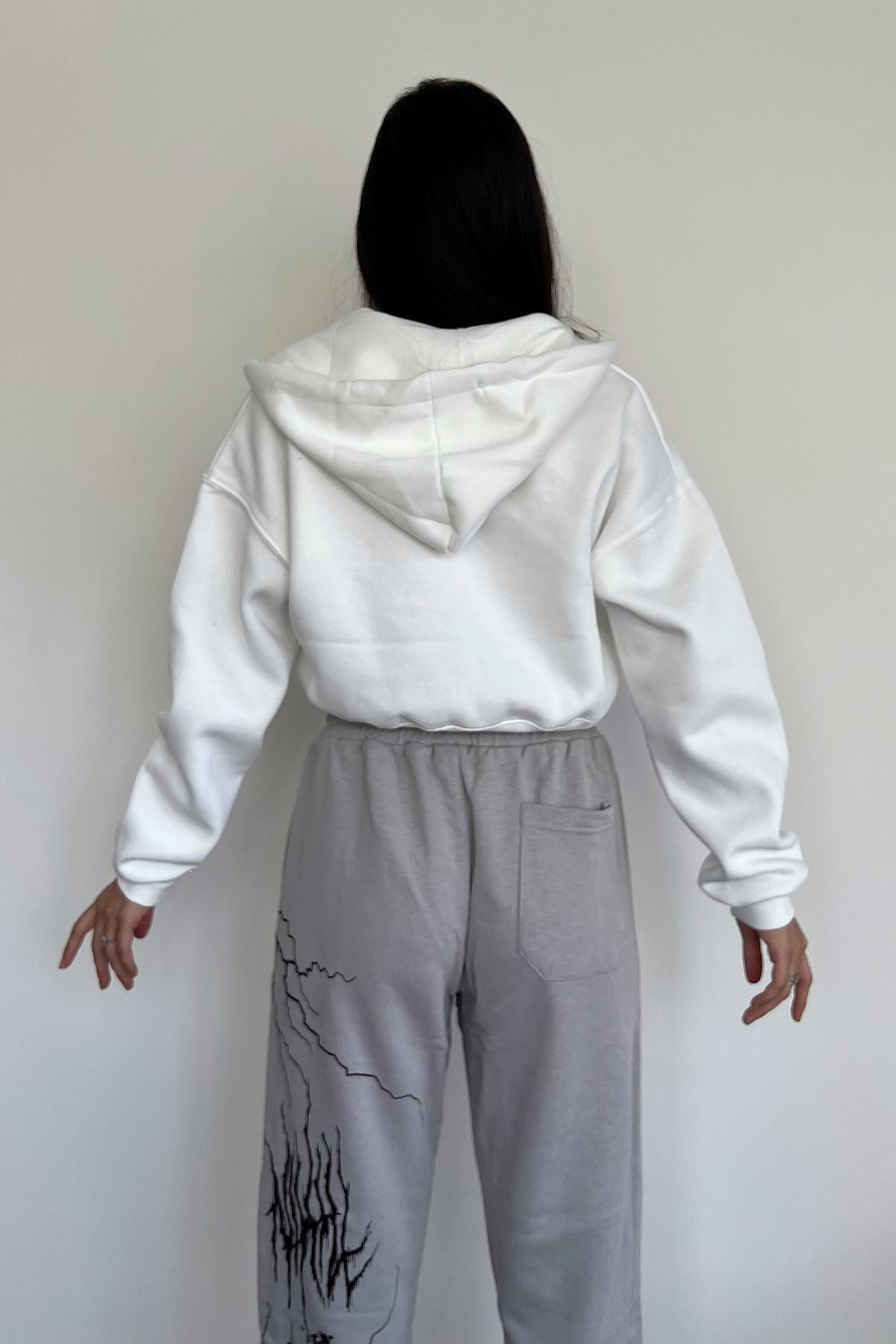 KURZER CROP-CARDIGAN MIT KAPUZE UND REISSVERSCHLUSS