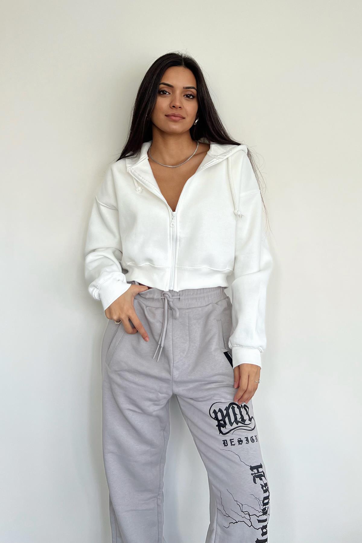 KURZER CROP-CARDIGAN MIT KAPUZE UND REISSVERSCHLUSS