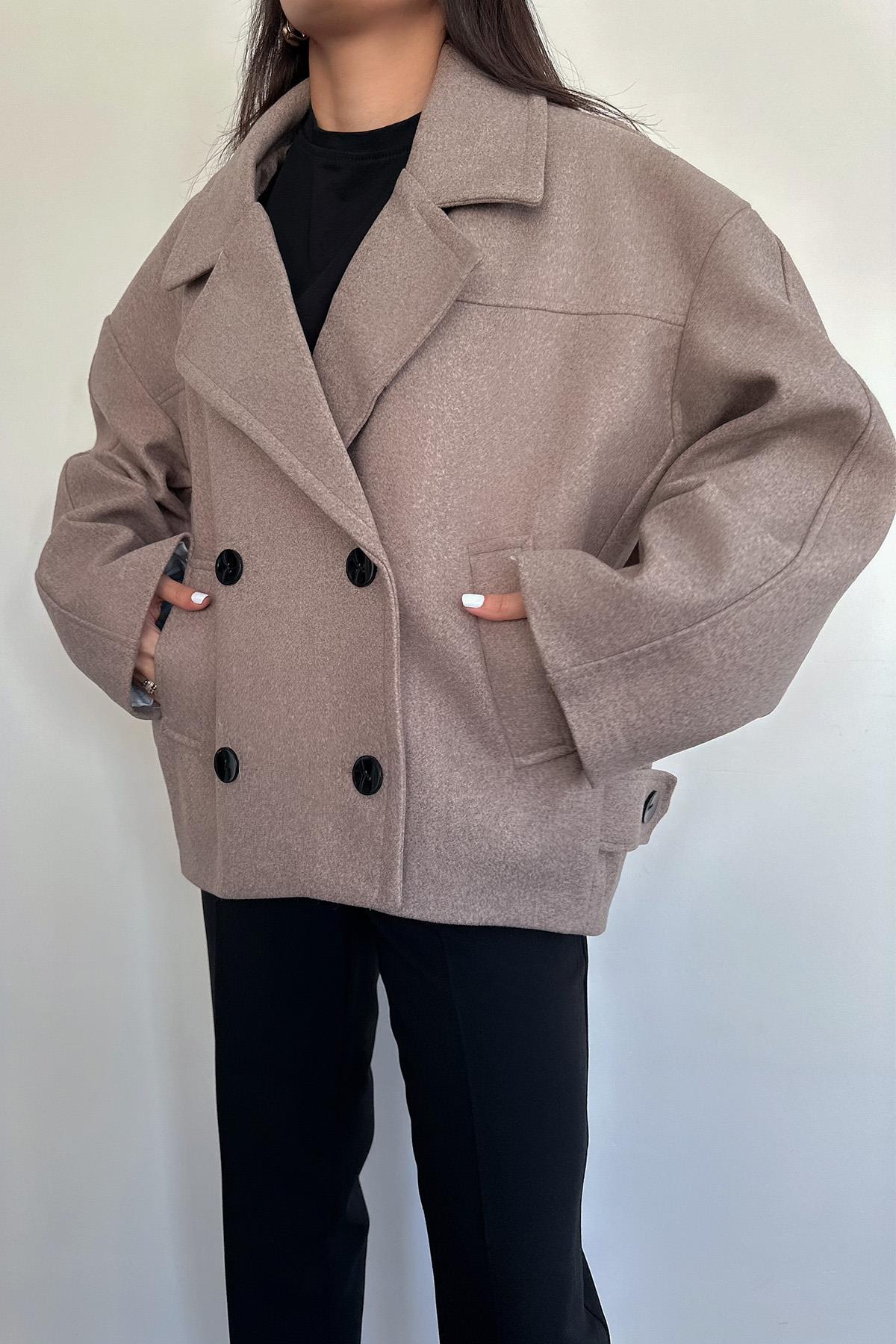 KISA ASTARLI OVERSİZE KAŞE KABAN VİZON