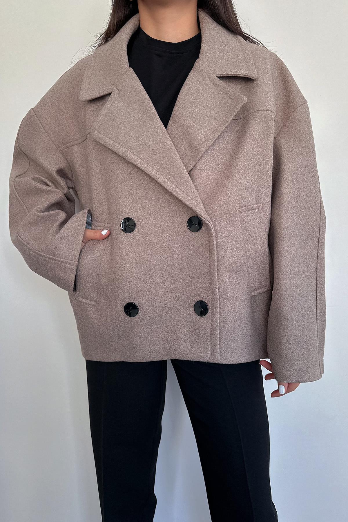 KISA ASTARLI OVERSİZE KAŞE KABAN VİZON